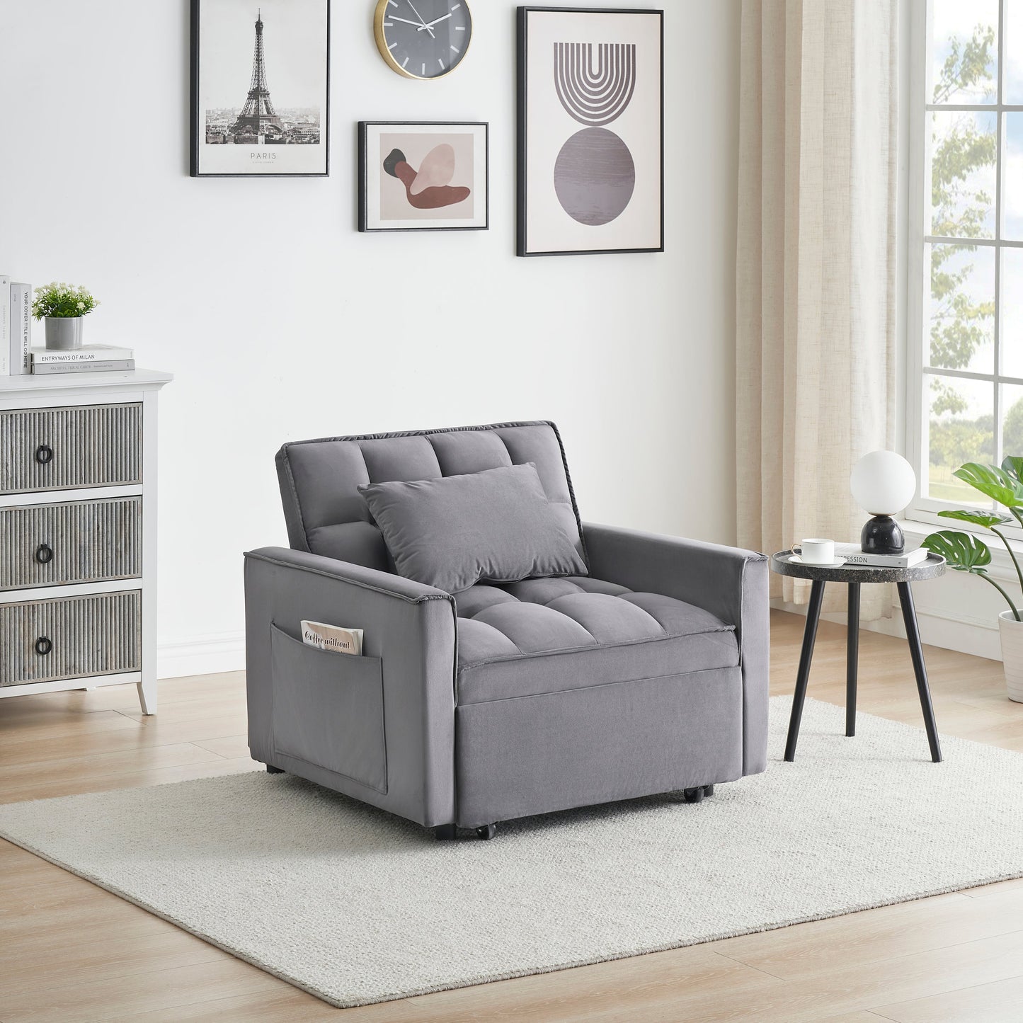 NEW Sofa bed chair 3 in 1 convertible, recliner, single recliner, suitable for small Spaces with adjustable back black  dark grey