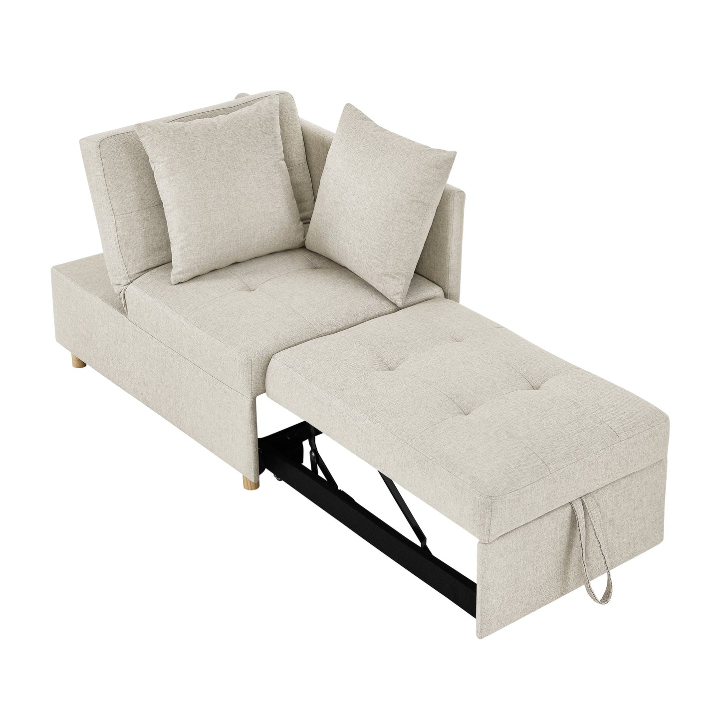 NEW Modern Beige Linen Fabric Convertible Sleeper Sofa Chair Adjustable Backrest Recliner with Pullout Sofa Bed and Wheels