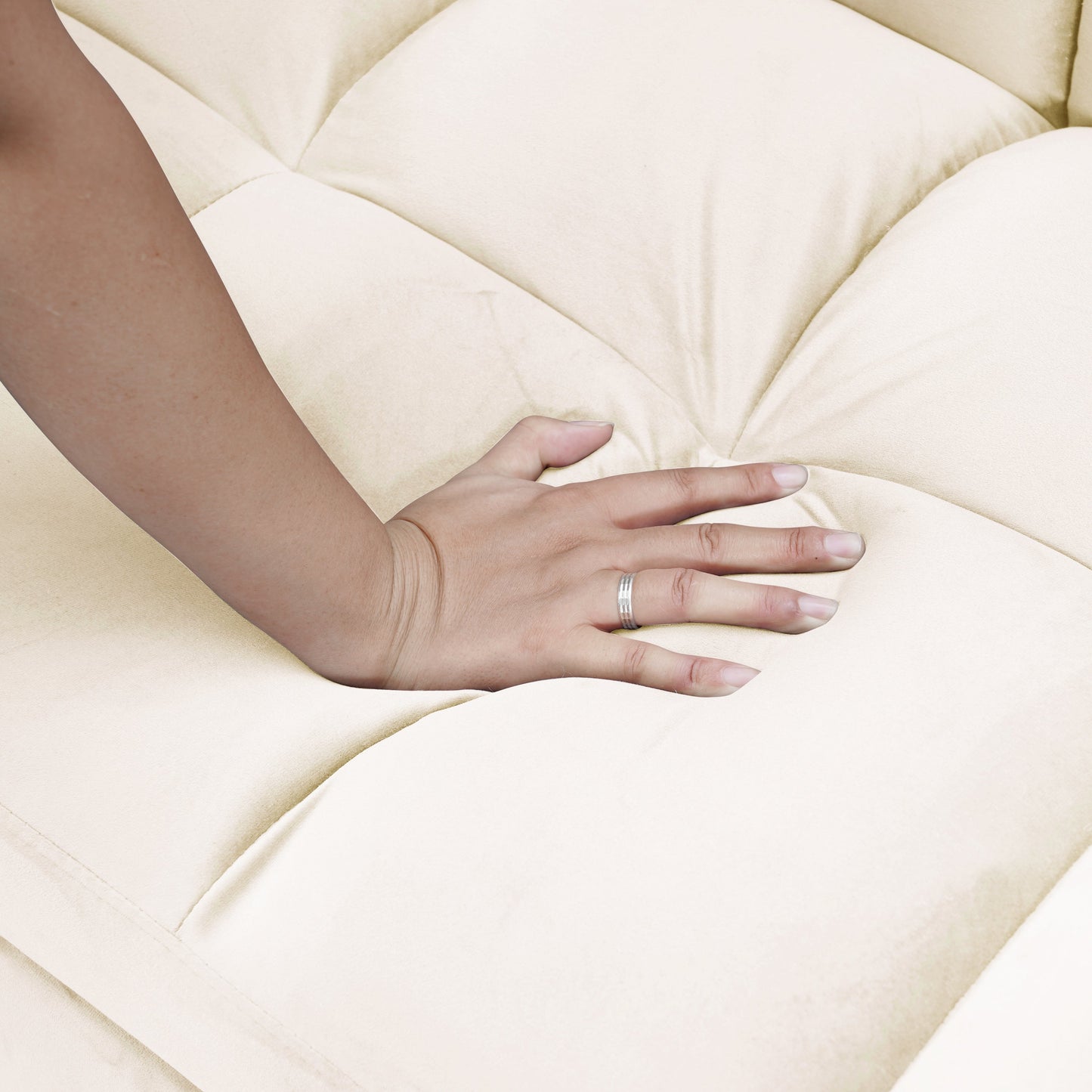 NEW 65'3-in-1 foldable large size sofa bed, modern velvet double sofa, sofa bed with adjustable back, storage bag and pillow, suitable for living room, bedroom (beige)