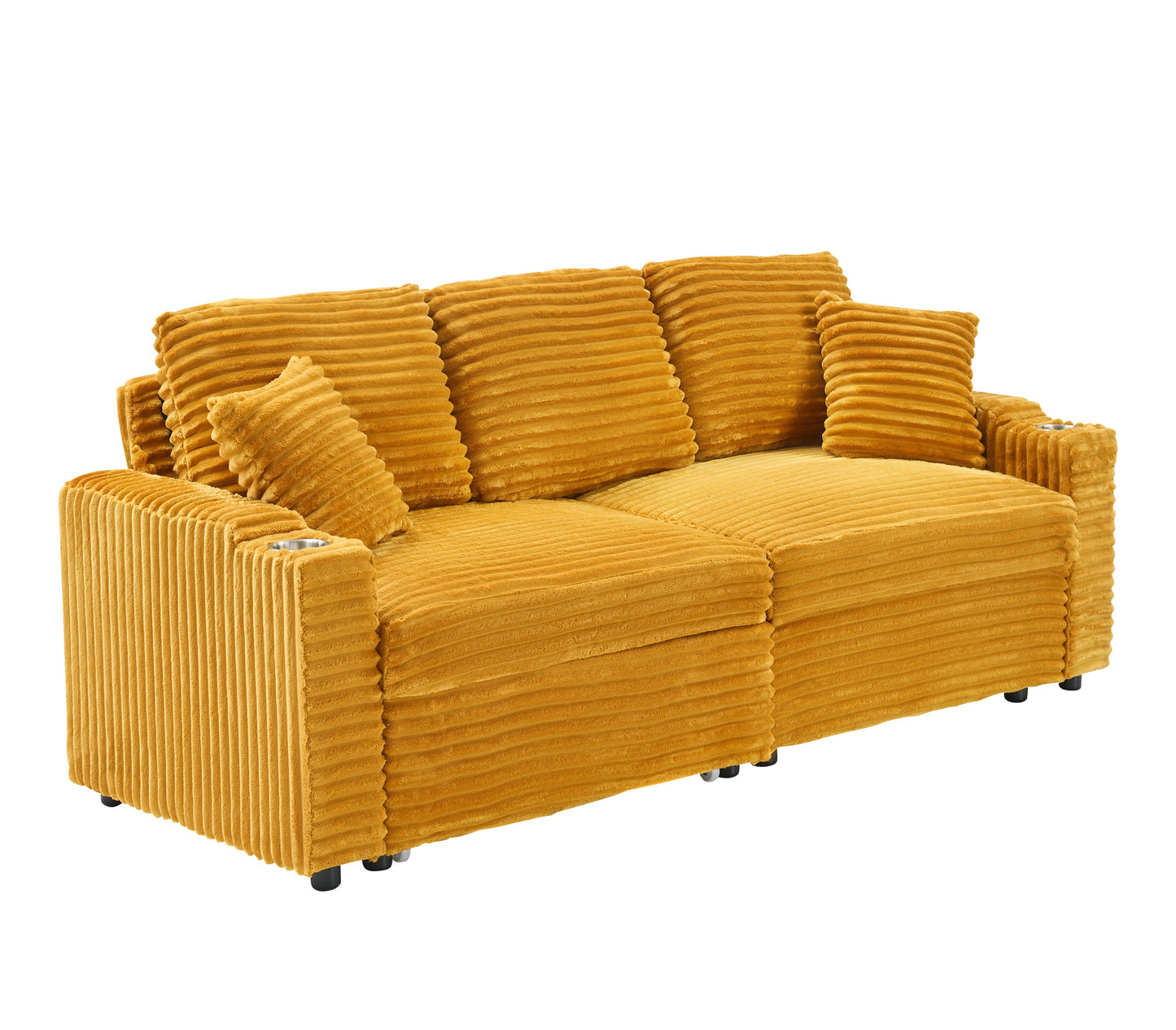 NEW Orange Corduroy Fabric 80 inch Two-in-One Pull-Out Sofa Foldable and Hidden Reclining Function