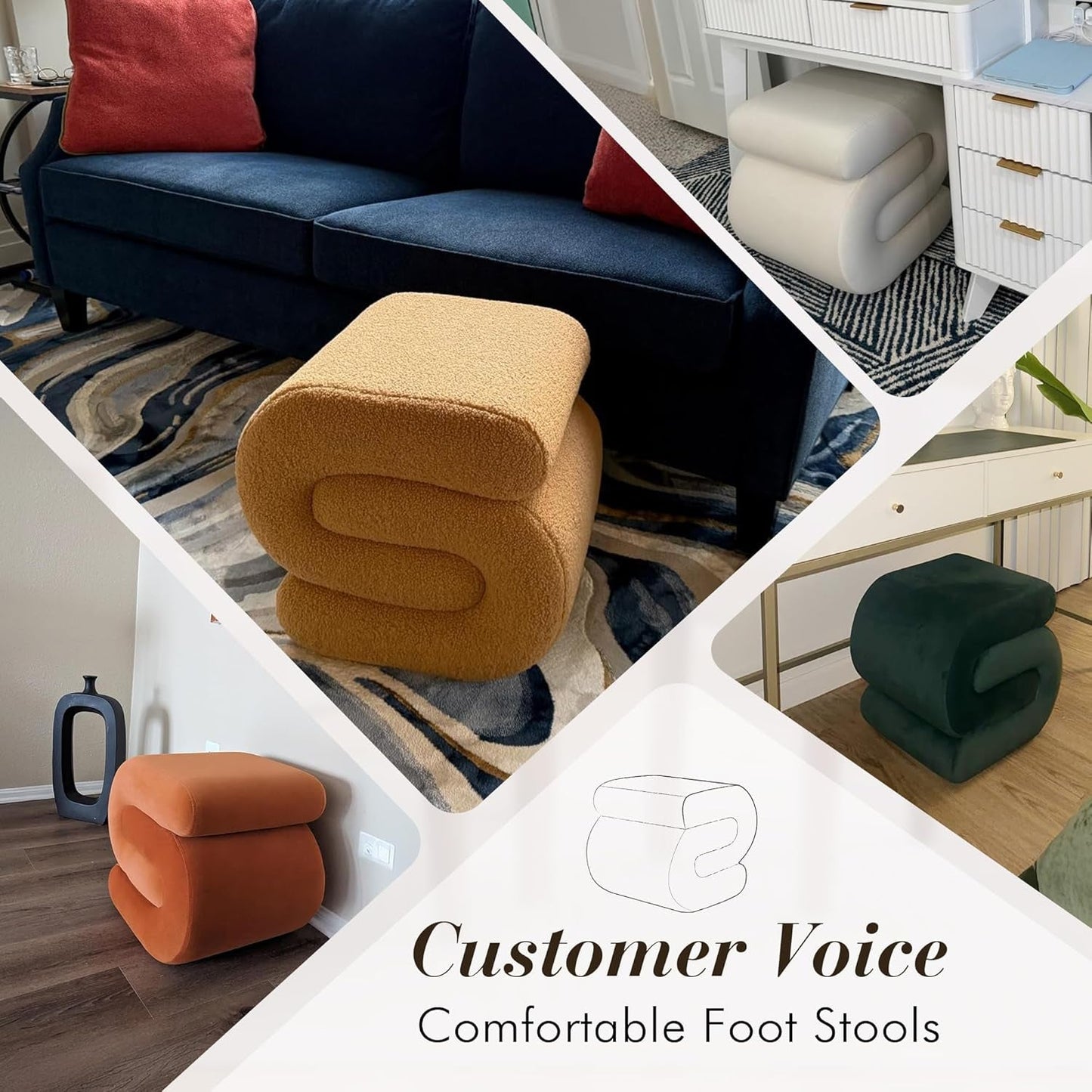 NEW Orange Contemporary Premium S Shape Ottoman Footstool