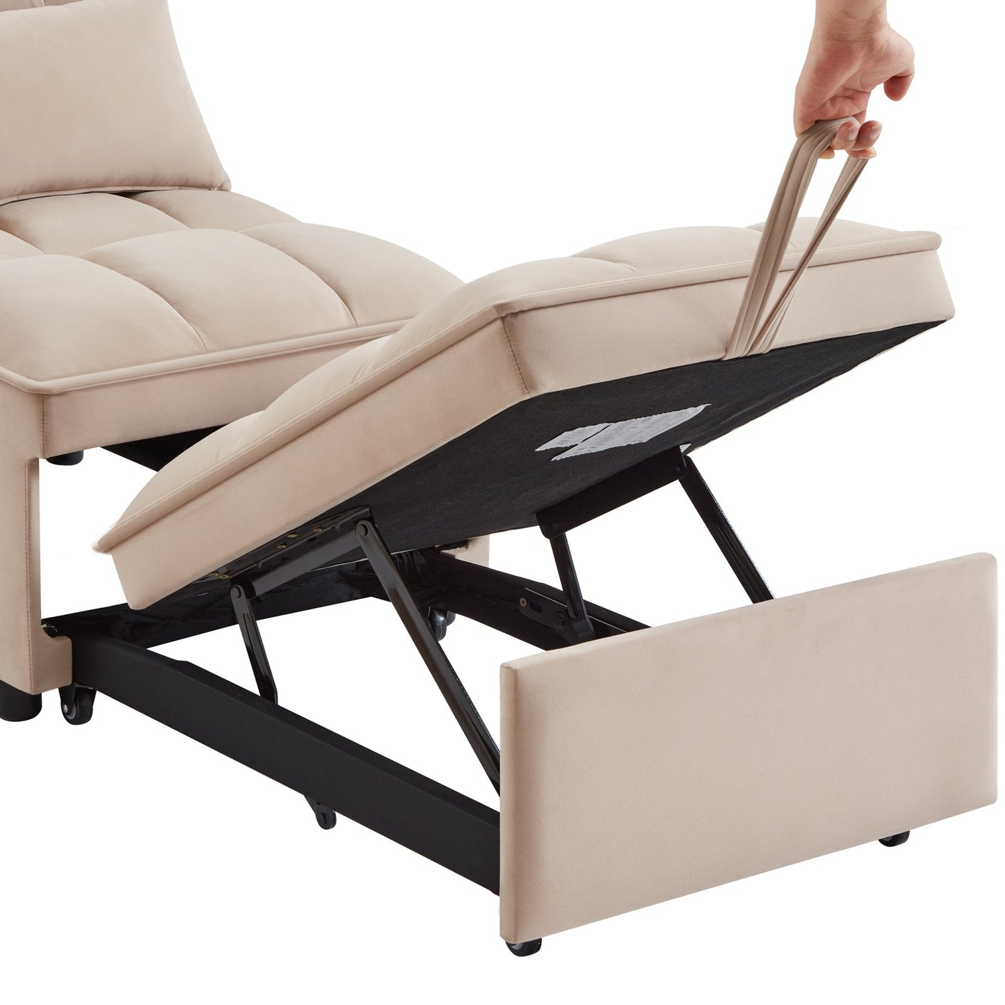 NEW 4 in1 Multi-Function Single Sofa Bed with Storage Pockets,Tufted Single Pull-out Sofa Bed with Adjustable Backrest and Pillows ,Convertible  Chaise Lounge,Taupe