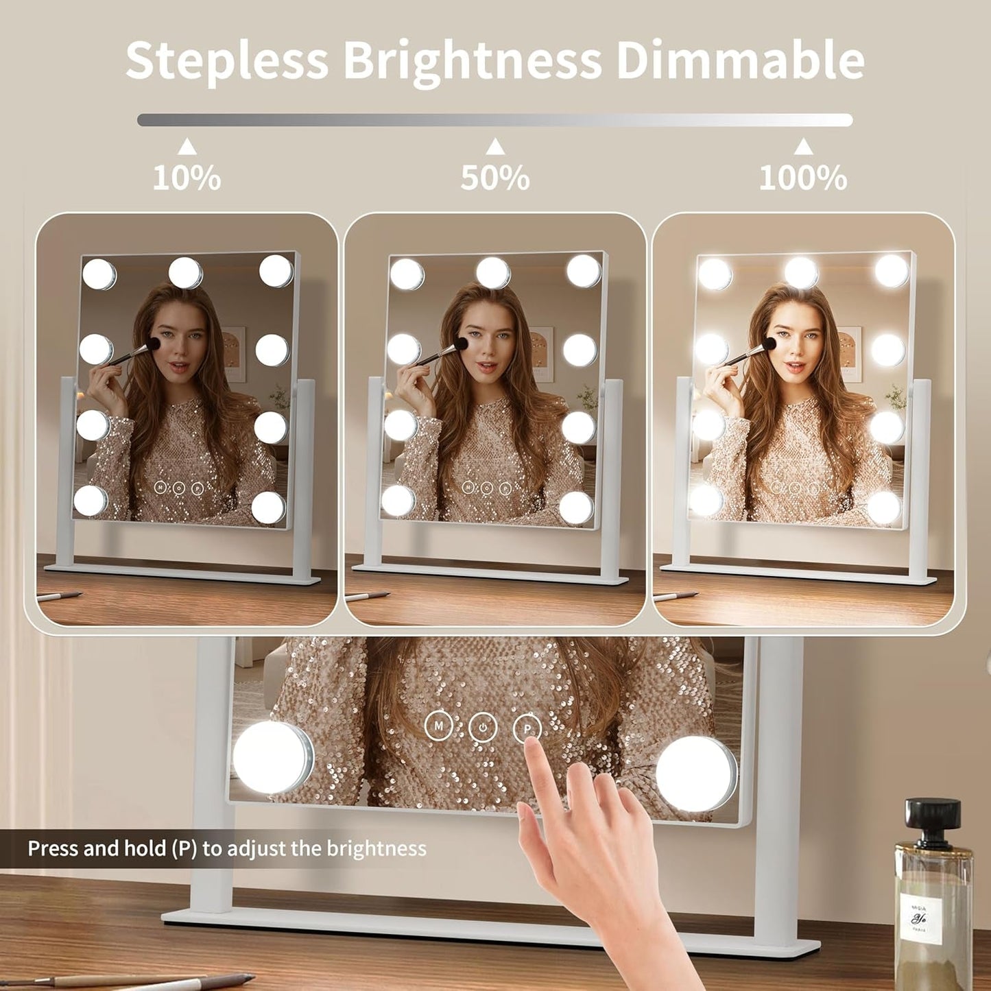NEW Lighted Makeup Vanity Mirror With 3 Color Modes And 10X Magnification White