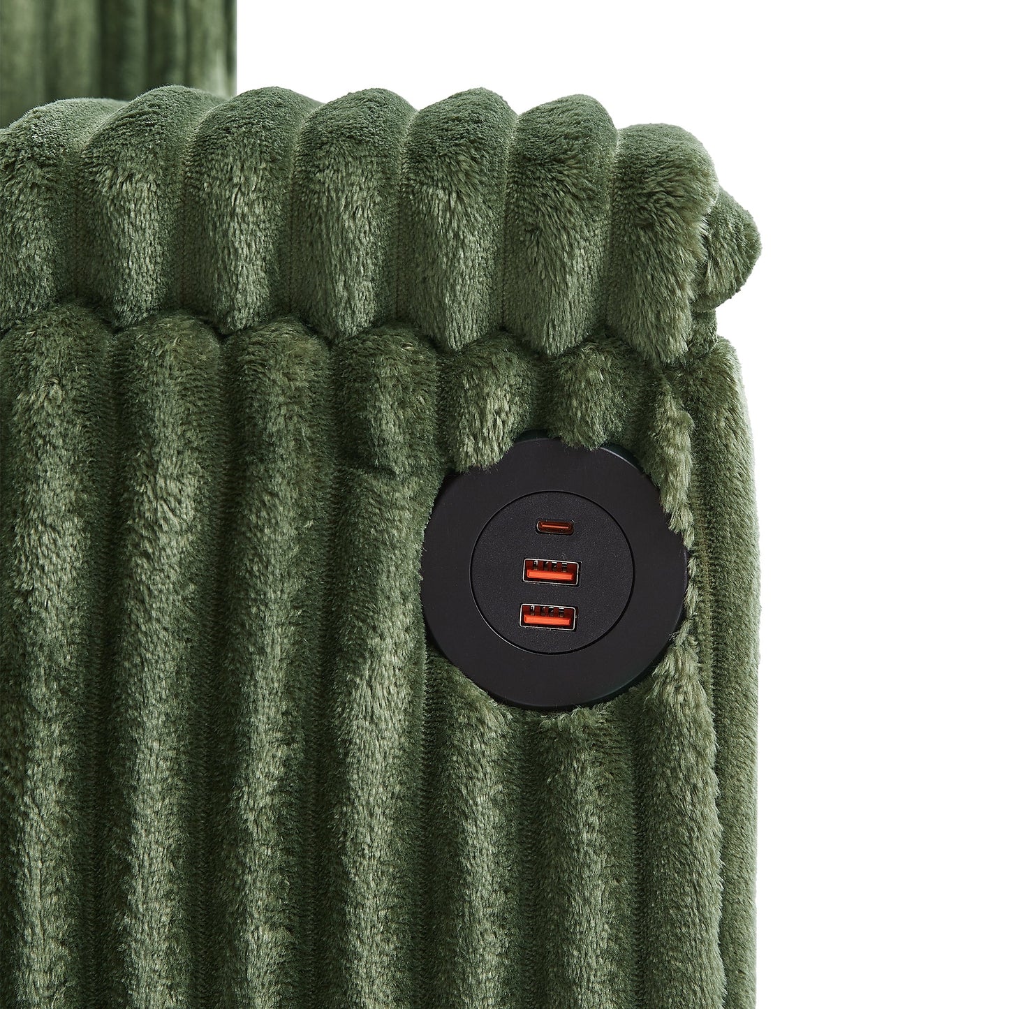 NEW Modern 4-Seater Green Corduroy Sofa with USB Ports Hidden Storage Arms and Flip-Top Cup Holders