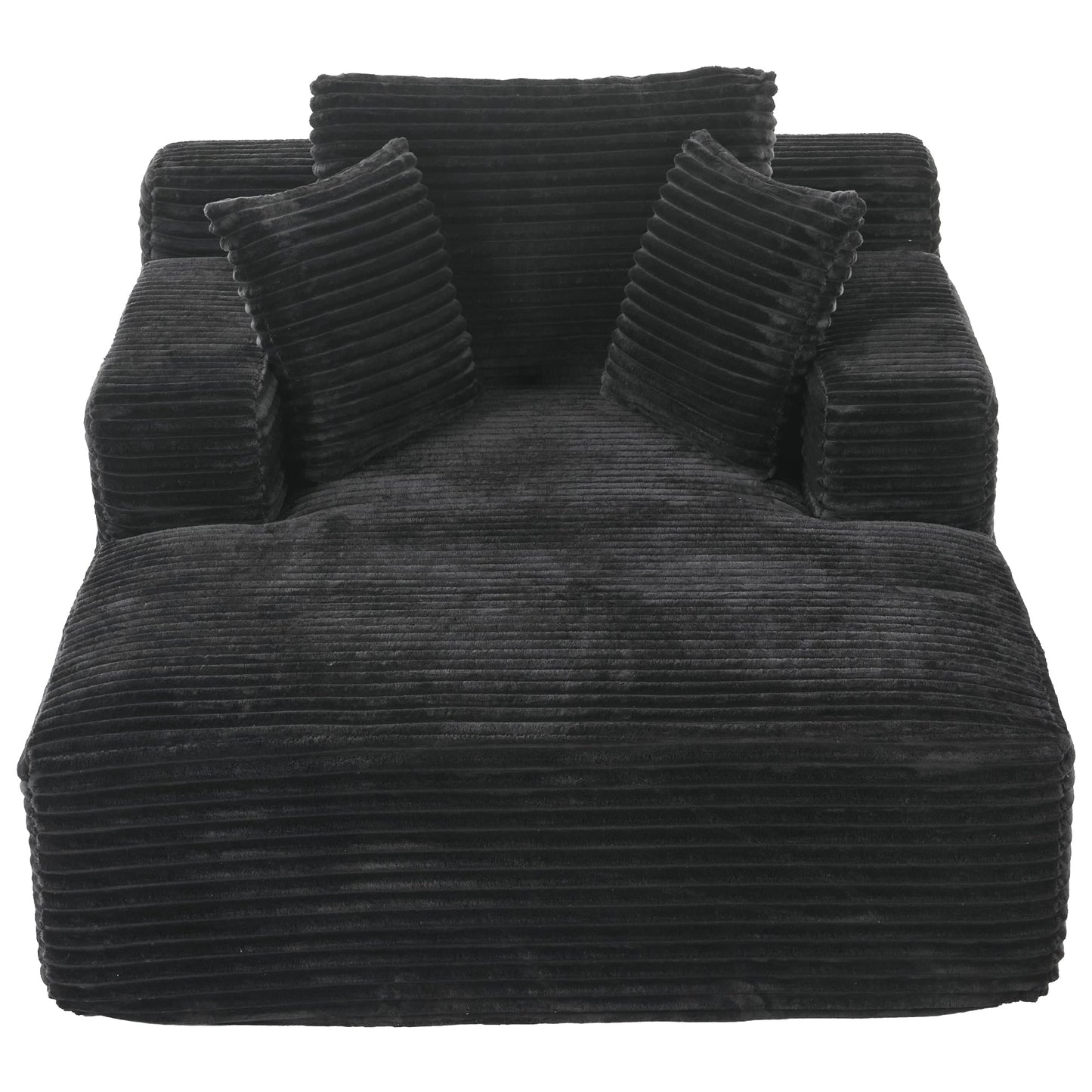 NEW Modern Black Corduroy Chaise Lounge Sofa Bed with Removable Pillows, 48.8' Upholstered Sleeper Sofa