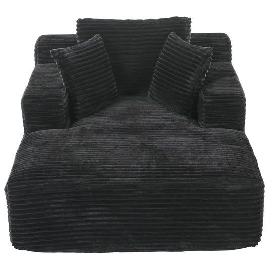 NEW Modern Black Corduroy Chaise Lounge Sofa Bed with Removable Pillows, 48.8' Upholstered Sleeper Sofa