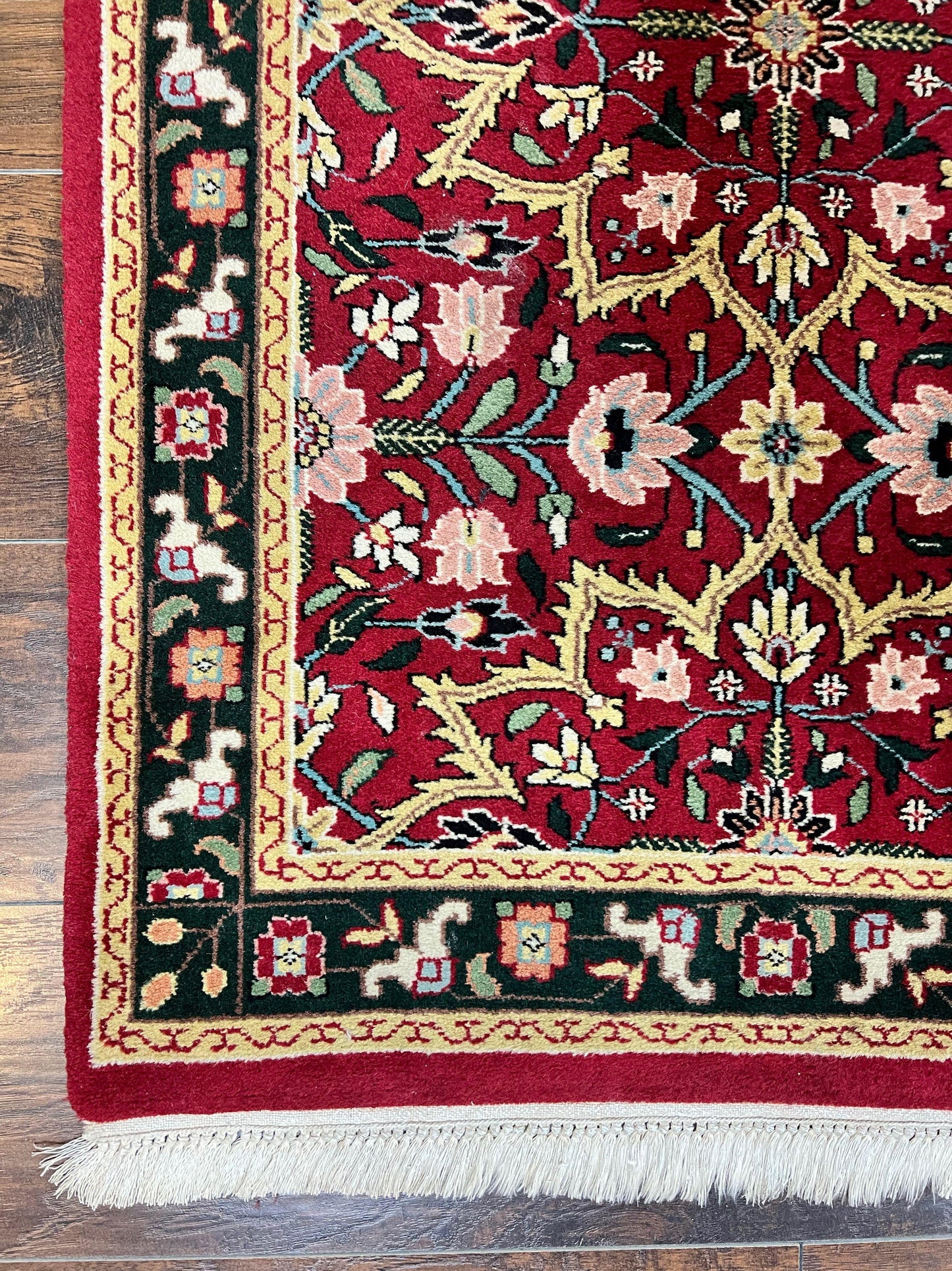 USED Indo Persian Runner Rug 2.6 x 10, Floral Hand Knotted Wool Hallway Rug, Red