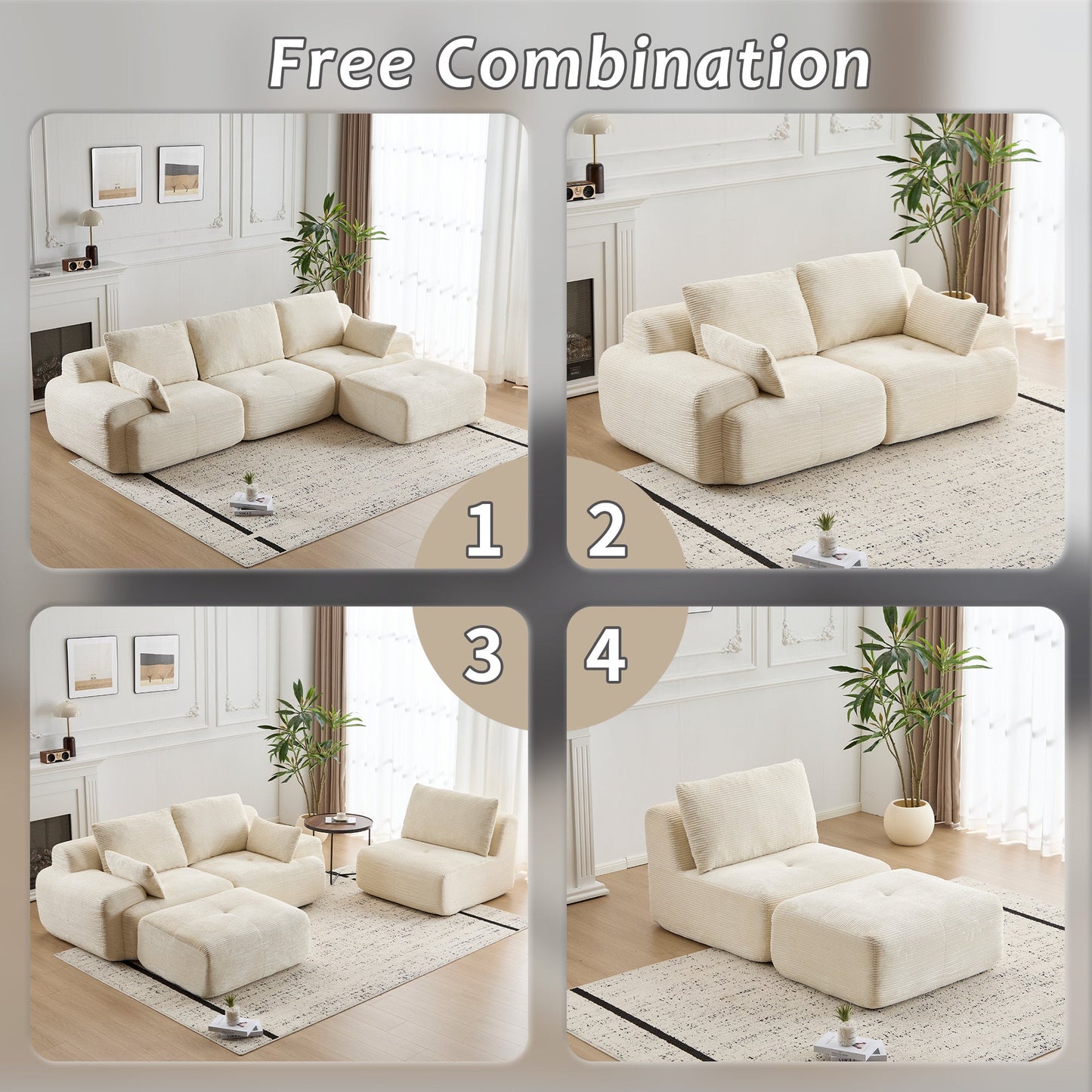 NEW Modern Memory Foam Compressed Sofa,Large Sectional Couches for Living Room,Pet-Friendly Cloud Modular Sectional Sofa,Corduroy Fabric,Extra Deep Loveseat,No assembly required, BEIGE