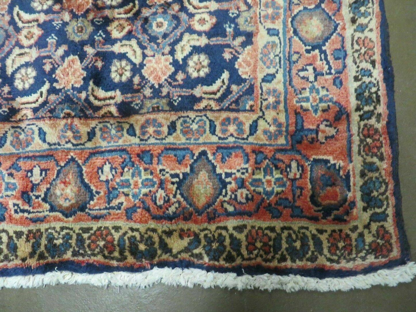 USED 3'7" X 10' Antique Handmade India Floral Oriental Wool Runner Rug Organic Blue