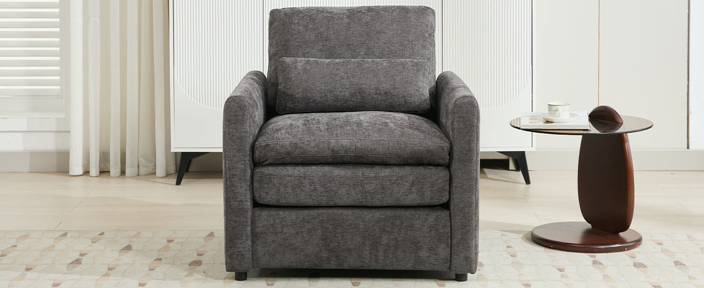 NEW Cozy Upholstered Armchair with Double Cushion in Grey Chenille, 31.9 Inches