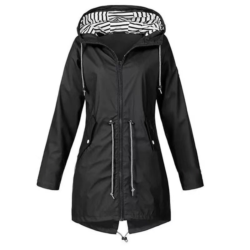 New Women's Waterproof Raincoat Casual Basic Outdoors Drawstring Trench Lightweight Drawstring Jackets Hiking Clothes For Women