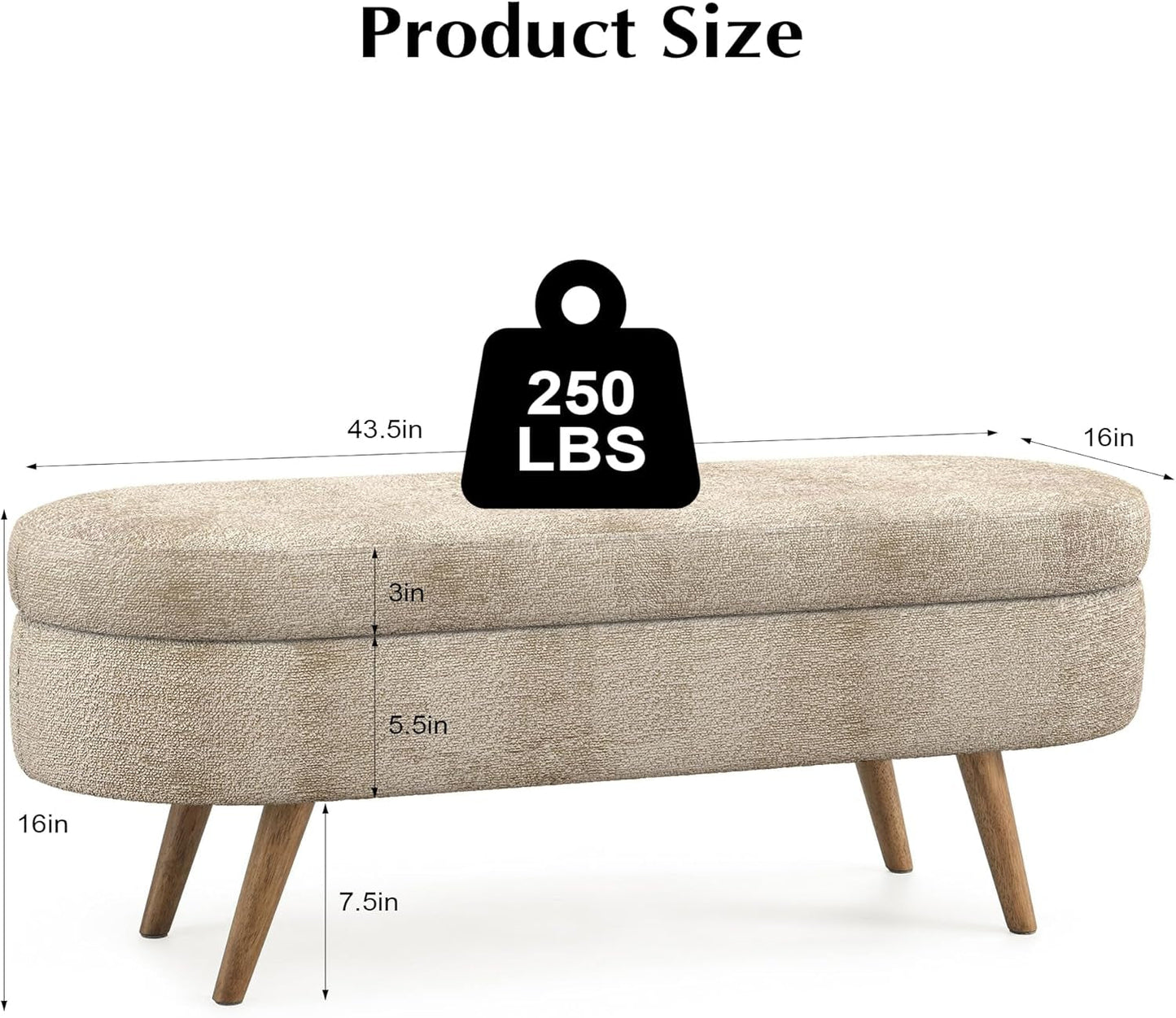NEW 43-Inch Upholstered Storage Ottoman Bench With Hinge