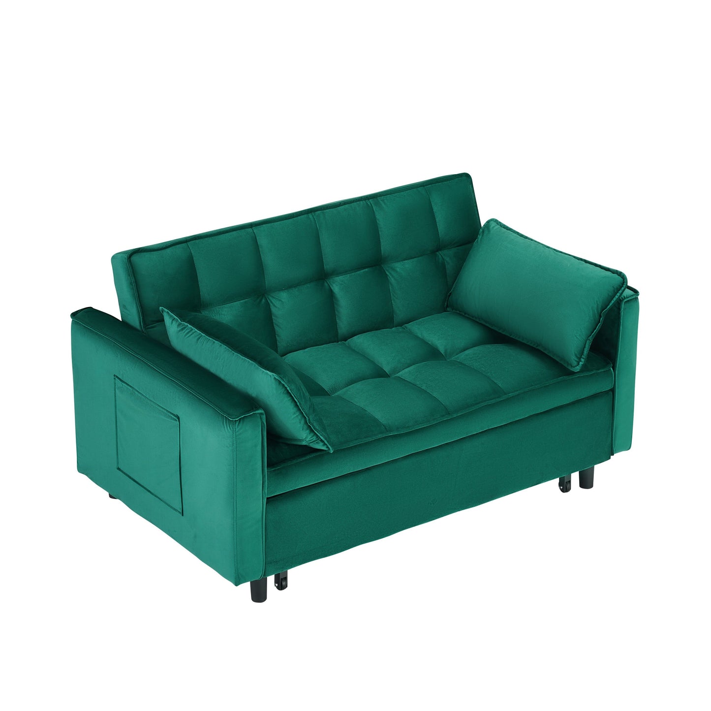 NEW 55-inch Green velvet sofa bed, elegant and convenient, with storage pockets, cleverly interpreting the three-in-one conversion