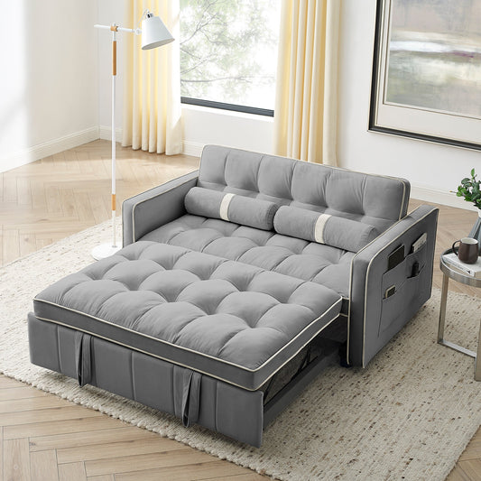 NEW Modern 55.5' Pull Out Sleep SofaBed 2 Seater Loveseat Sofa Couch with Side Pockets and Adjustable Backrest