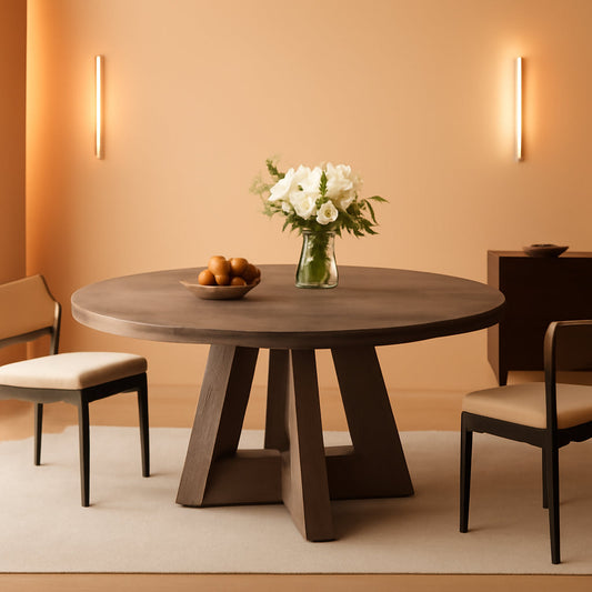 NEW 47 Inch Round Farmhouse Dining Table Grey For Four