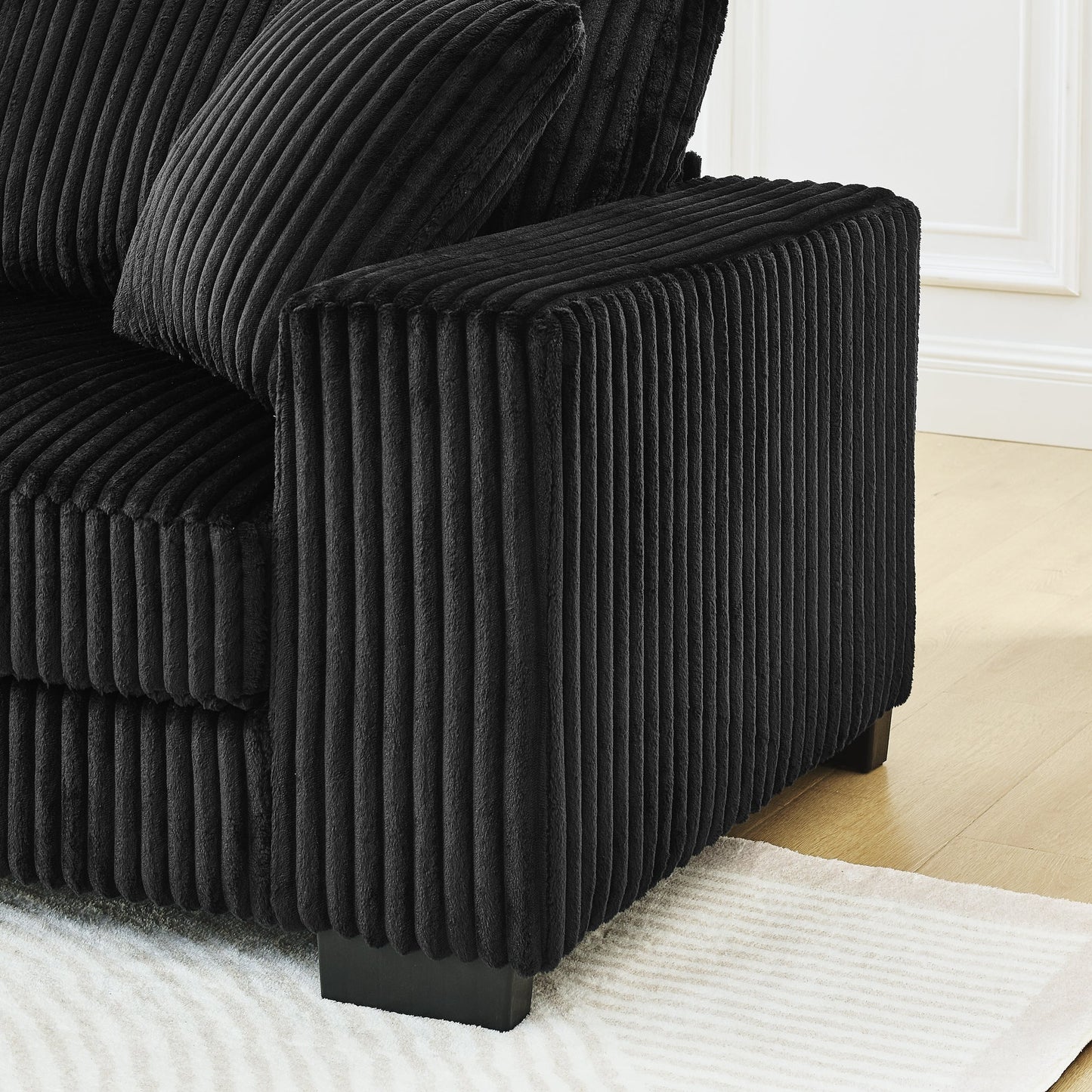 NEW Black Corduroy Tufted Upholstered Sleeper Sectional Sofa, L-Shaped Modular Convertible Sofa with Arc-Shaped Footstool