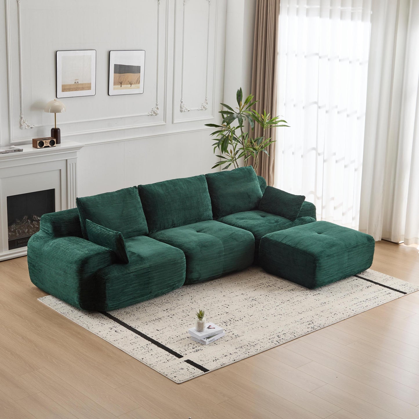 NEW Modern Memory Foam Compressed Sofa,Large Sectional Couches for Living Room,Pet-Friendly Cloud Modular Sectional Sofa,Corduroy Fabric,Extra Deep Loveseat,No assembly required,Green