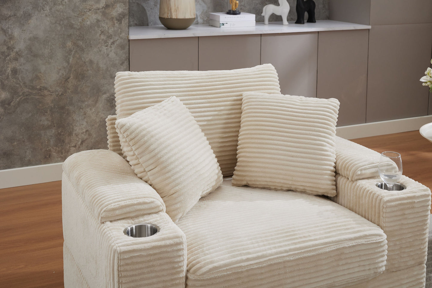 NEW Corduroy Beige Upholstered Chaise Lounge Sofa