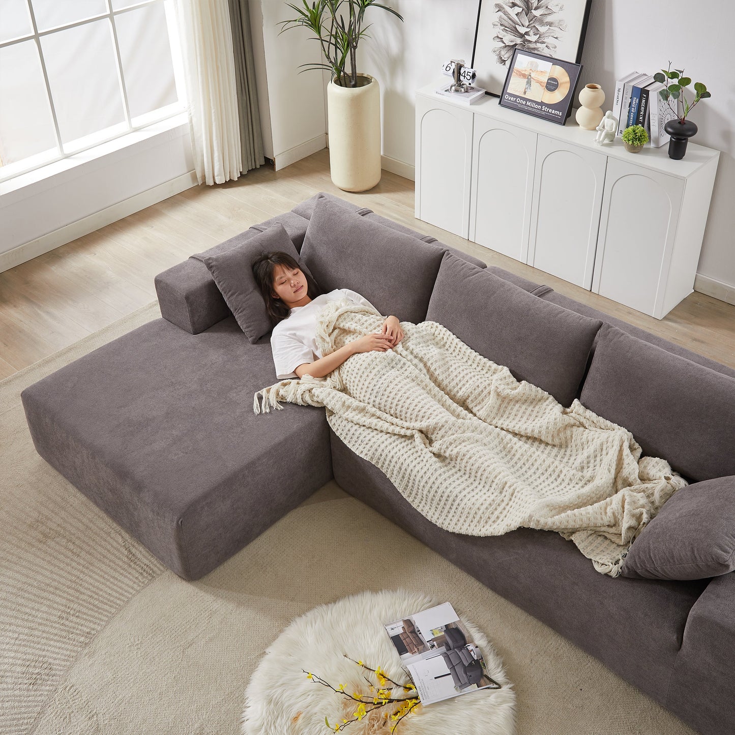 NEW Modern Chenille Upholstered Sectional Sofa Couch Set,Modular 108' L Shaped Sectional Living Room Sofa Set With 6 Pillows,Free Combination Sofa Couch for Living Room,Bedroom(Left Chaise)W834P240001