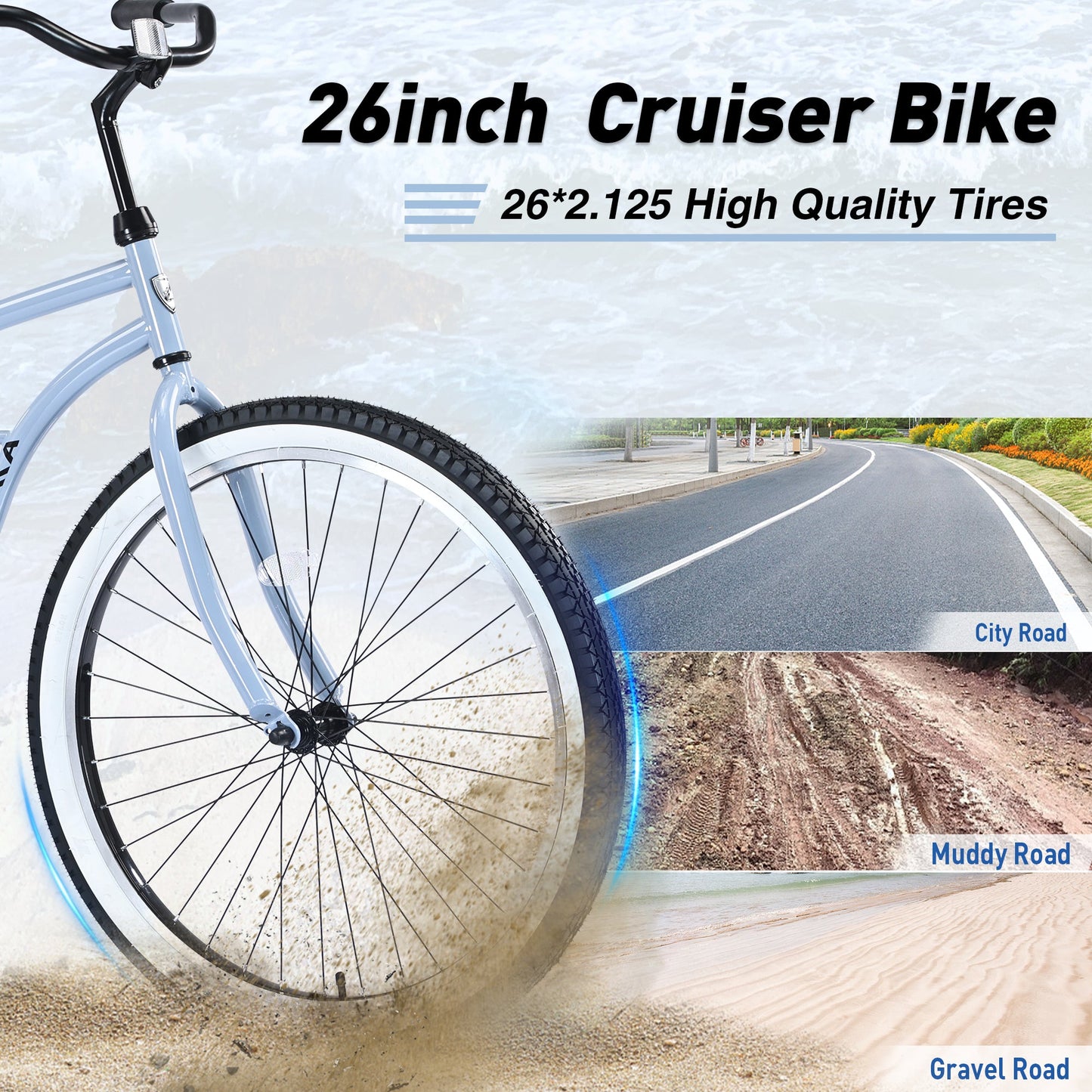 NEW Single Speed Bicycles 26'Inch,Steel Frame, Wide Wheels for Stability, Rear Coaster Brakes,Multiple ColorsWomen's Beach Cruiser Bike