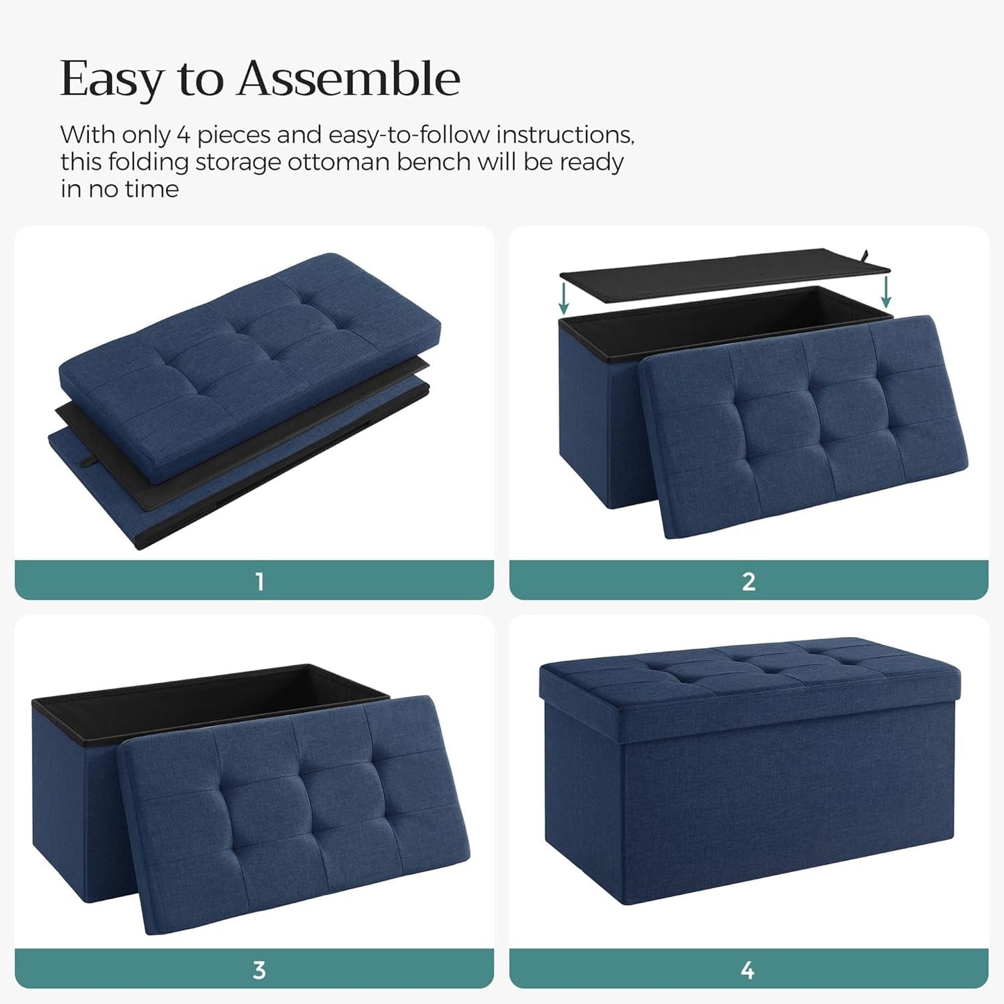 NEW 30 Inch Ottoman Bench Midnight Blue Storage Unit Pro Max