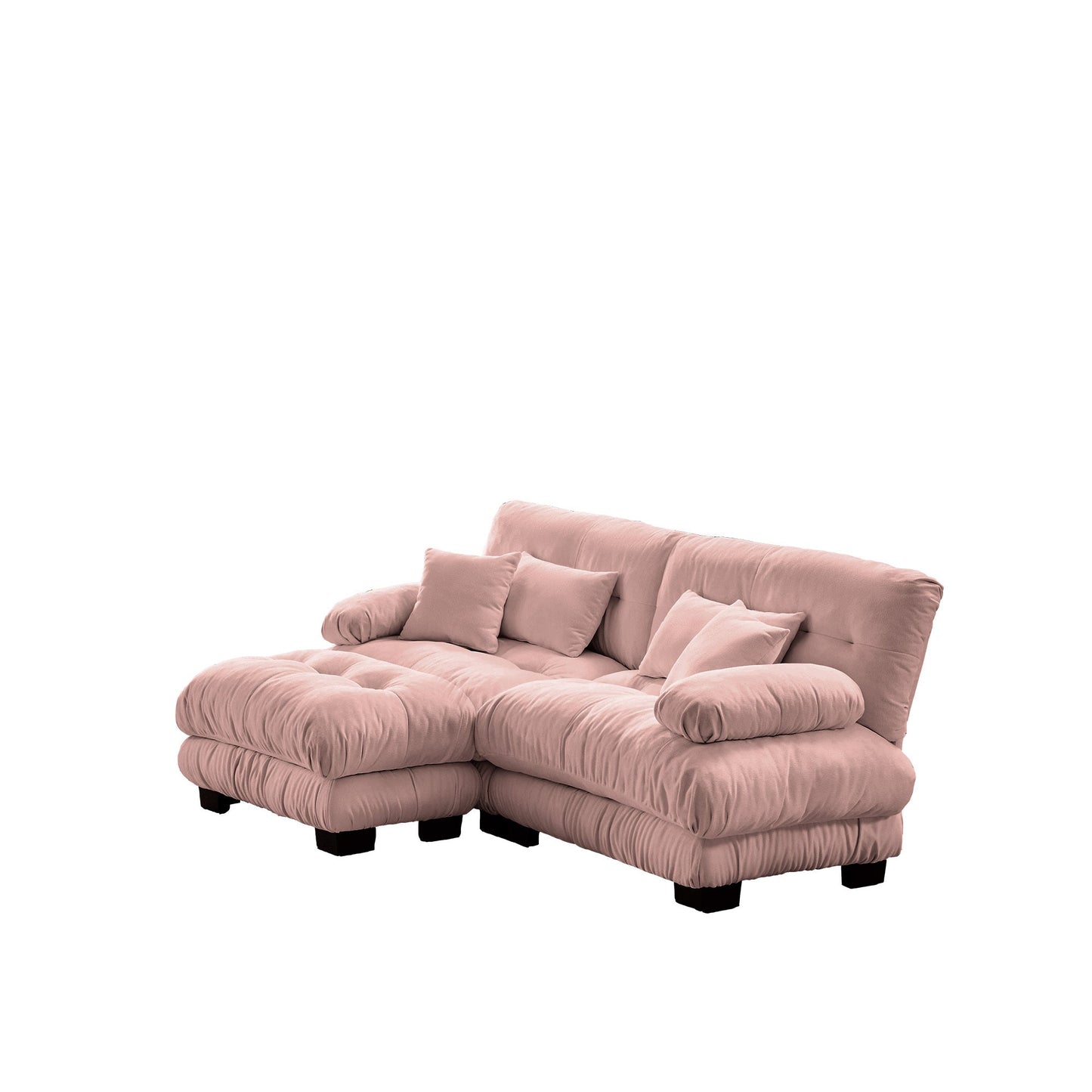 NEW Cloud Couch Sectional Sofa for Living Room, Chenille 2 Seater Sofa with 2 Lumbar pillows and 2 throw pillows , Upholstered Wide Arm Sofa with Convertible Ottoman,Chenille Pink