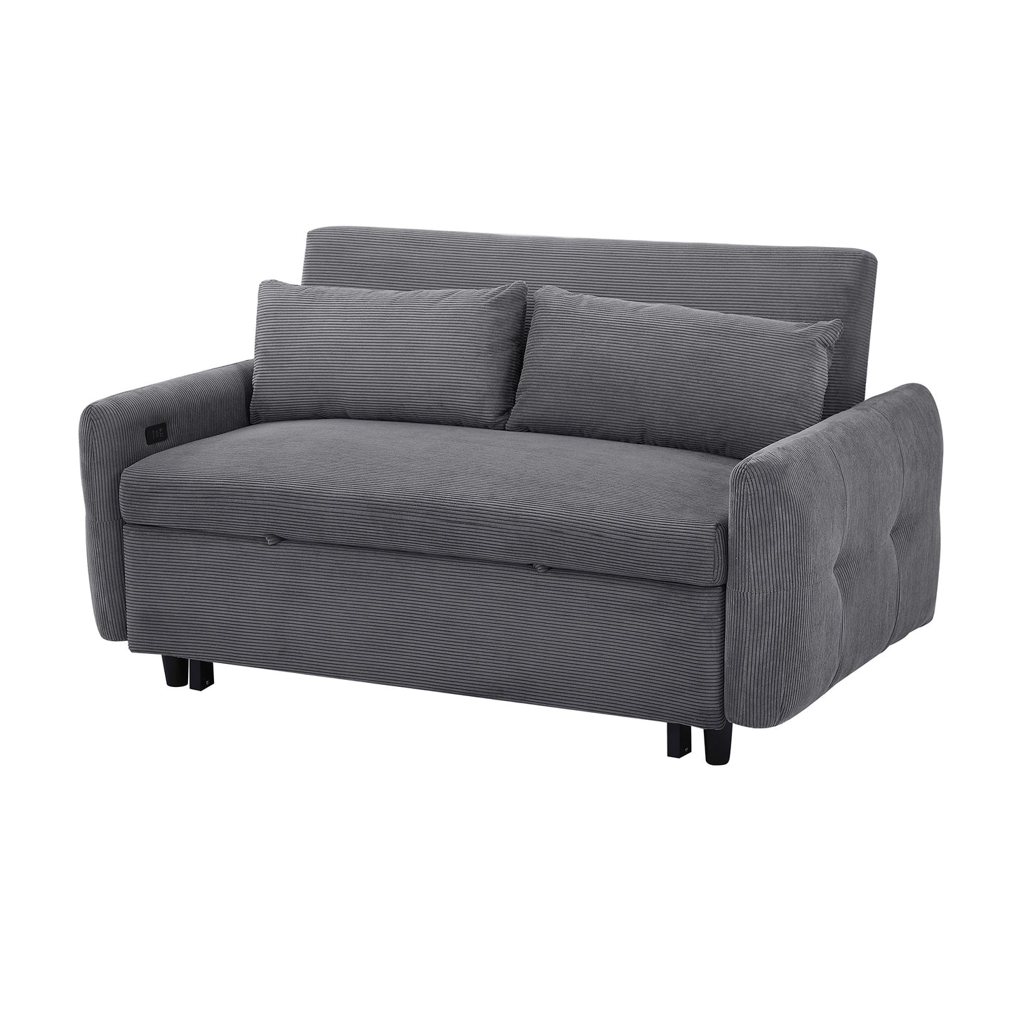 NEW 54.5’ Dark Grey Corduroy Modern Convertible Pull-out Sofa Bed