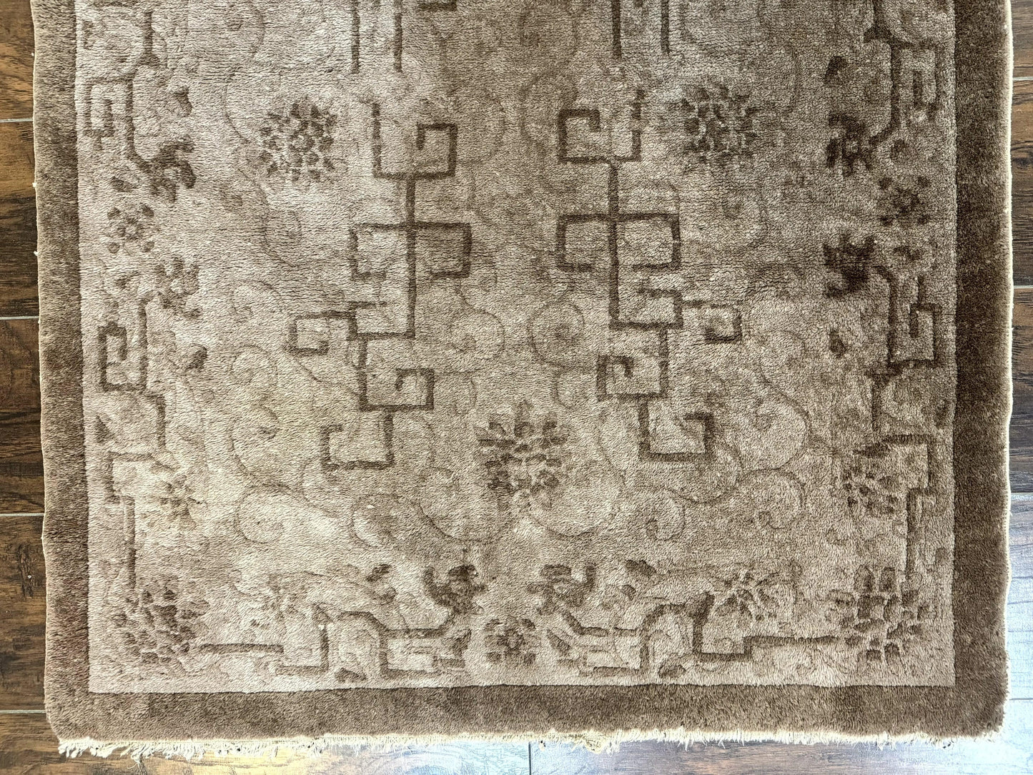 USED Antique Chinese Fette Rug 3x6, Taupe, Handmade Wool Chinese Carpet