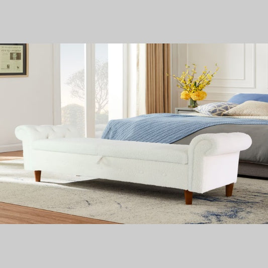 NEW Beige Teddy Velvet Multifunctional Storage Rectangular Sofa Stool