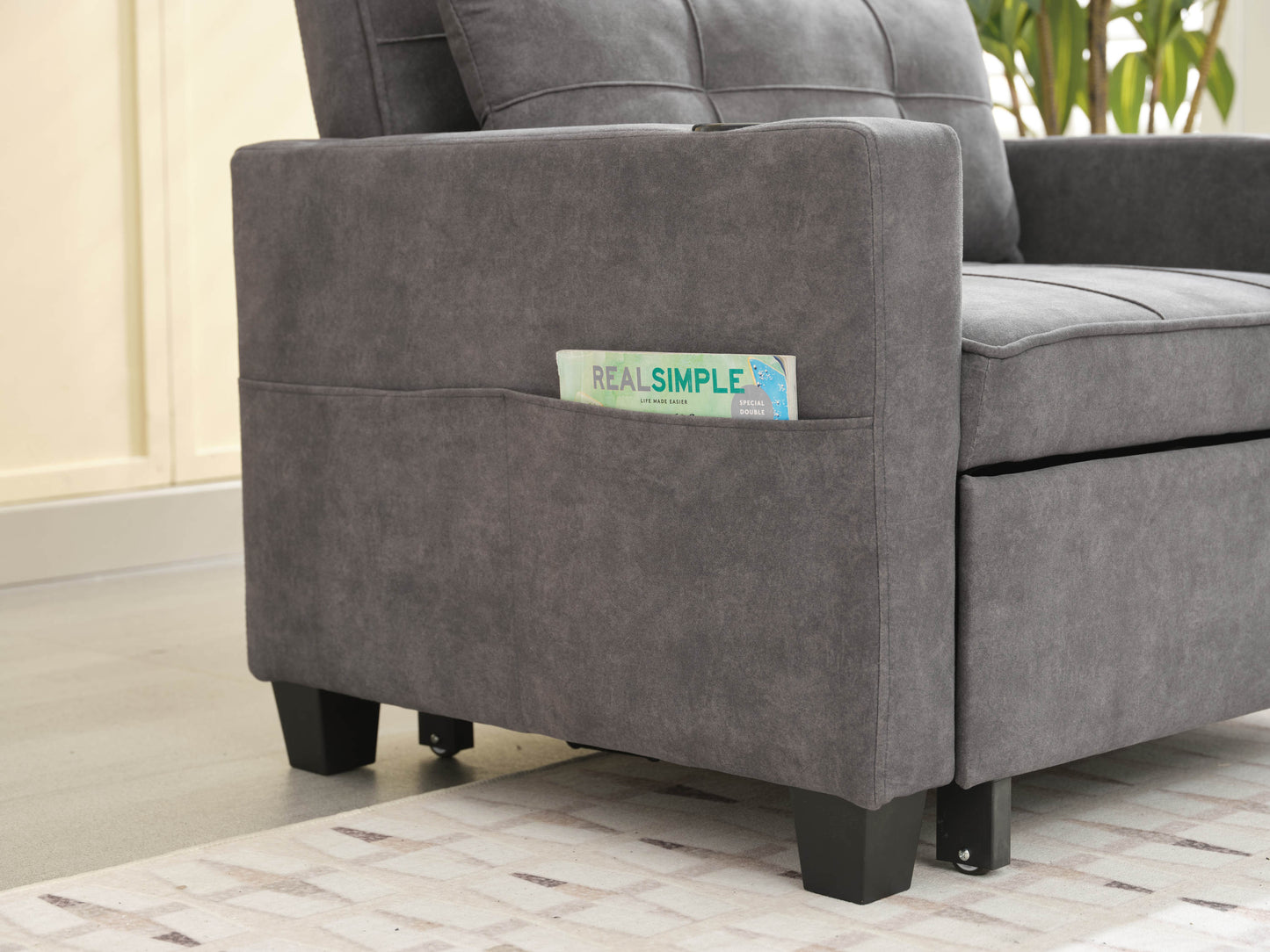 NEW Dark Grey Futon Bed Convertible Chair 3-in-1 Pull Out Sleeper Sofa with USB Ports