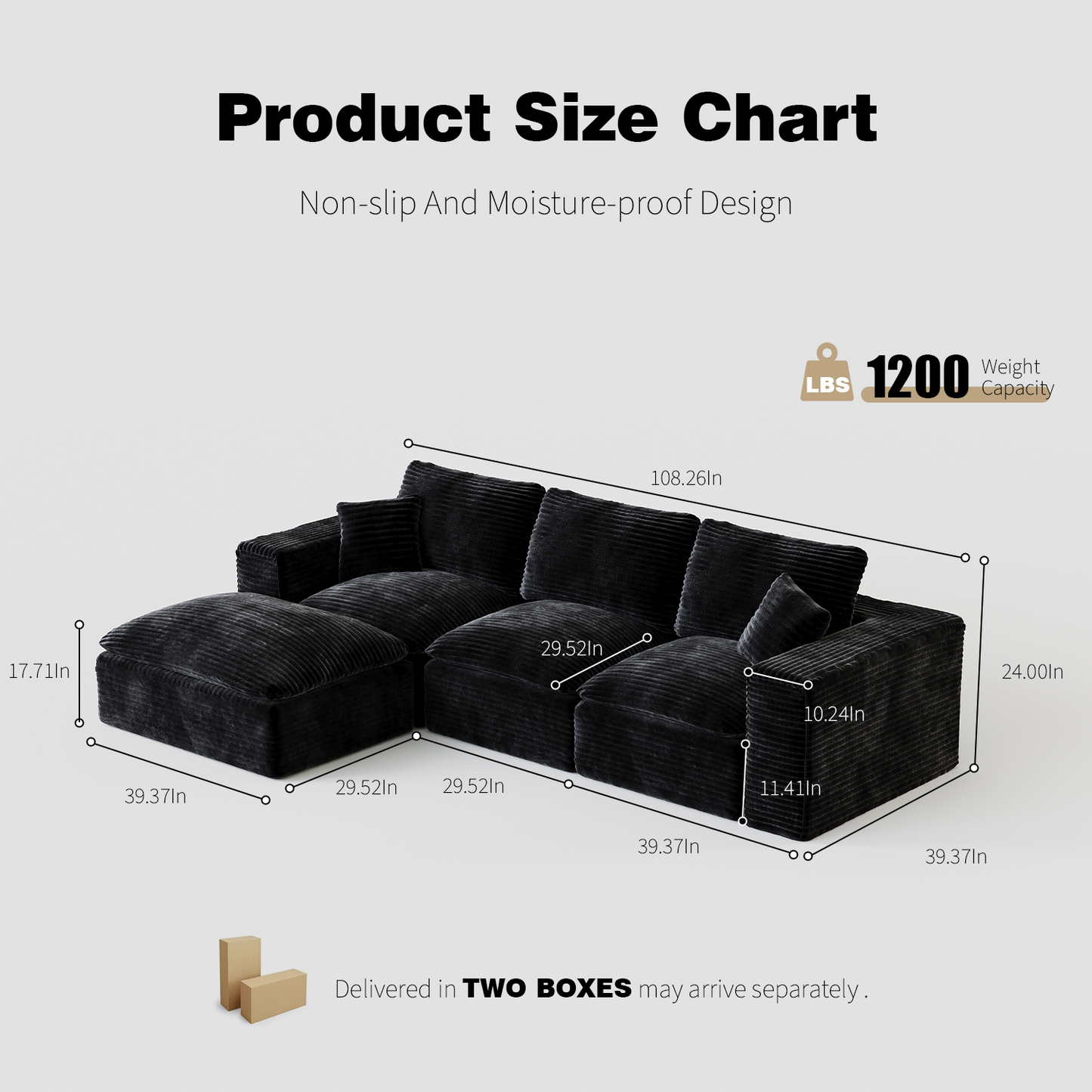 NEW 108' Cloud Sectional Couch with L-Shape Chaise, Left-right interchangeable,Modern Modular Sofa with Deep Seat, Upholstered Couches for Living Room Bedroom,No Assembly Required, Soft Plush Corduroy Fab