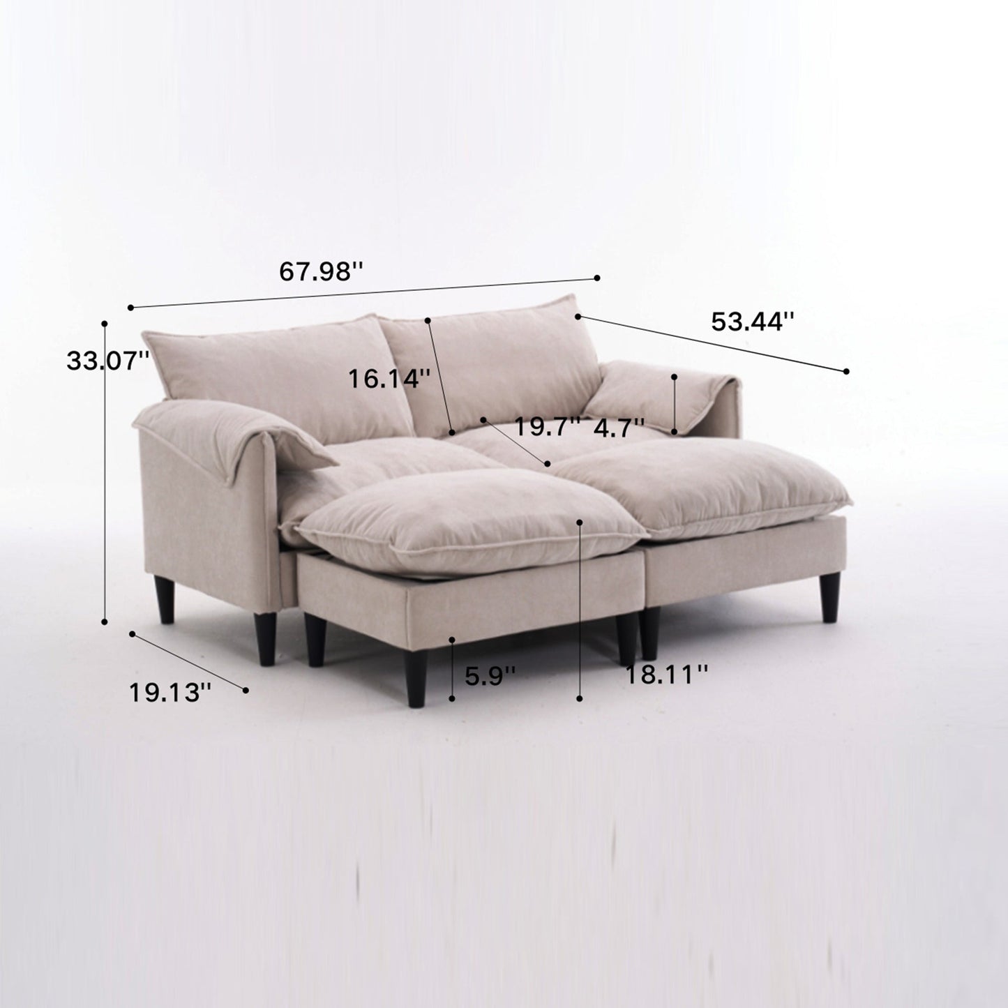 NEW Beige Multi-Functional Fabric Metal Frame Modern Style Pull Out Loveseat