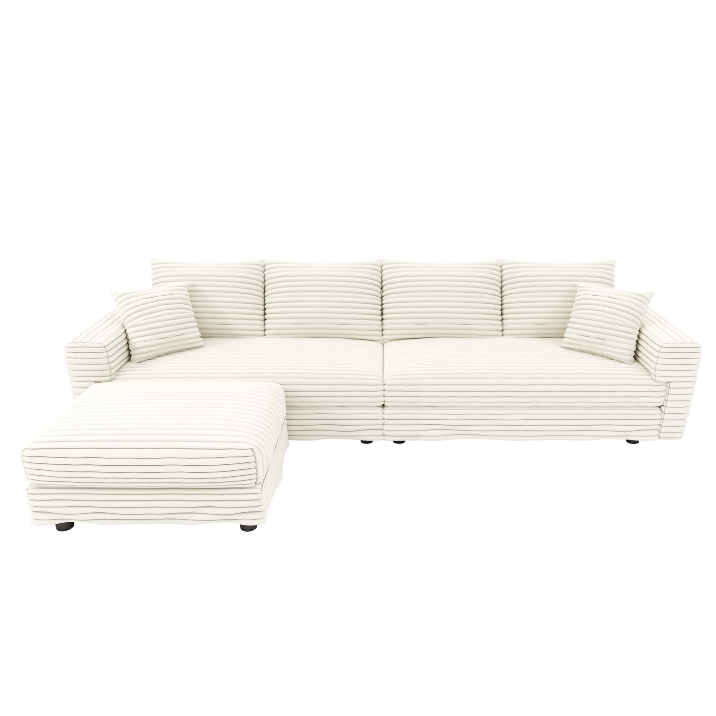 NEW 102.4' Plush Corduroy 4-Seat Beige Modern Comfy Upholstered Sofa Cloud Deep Seat Couch
