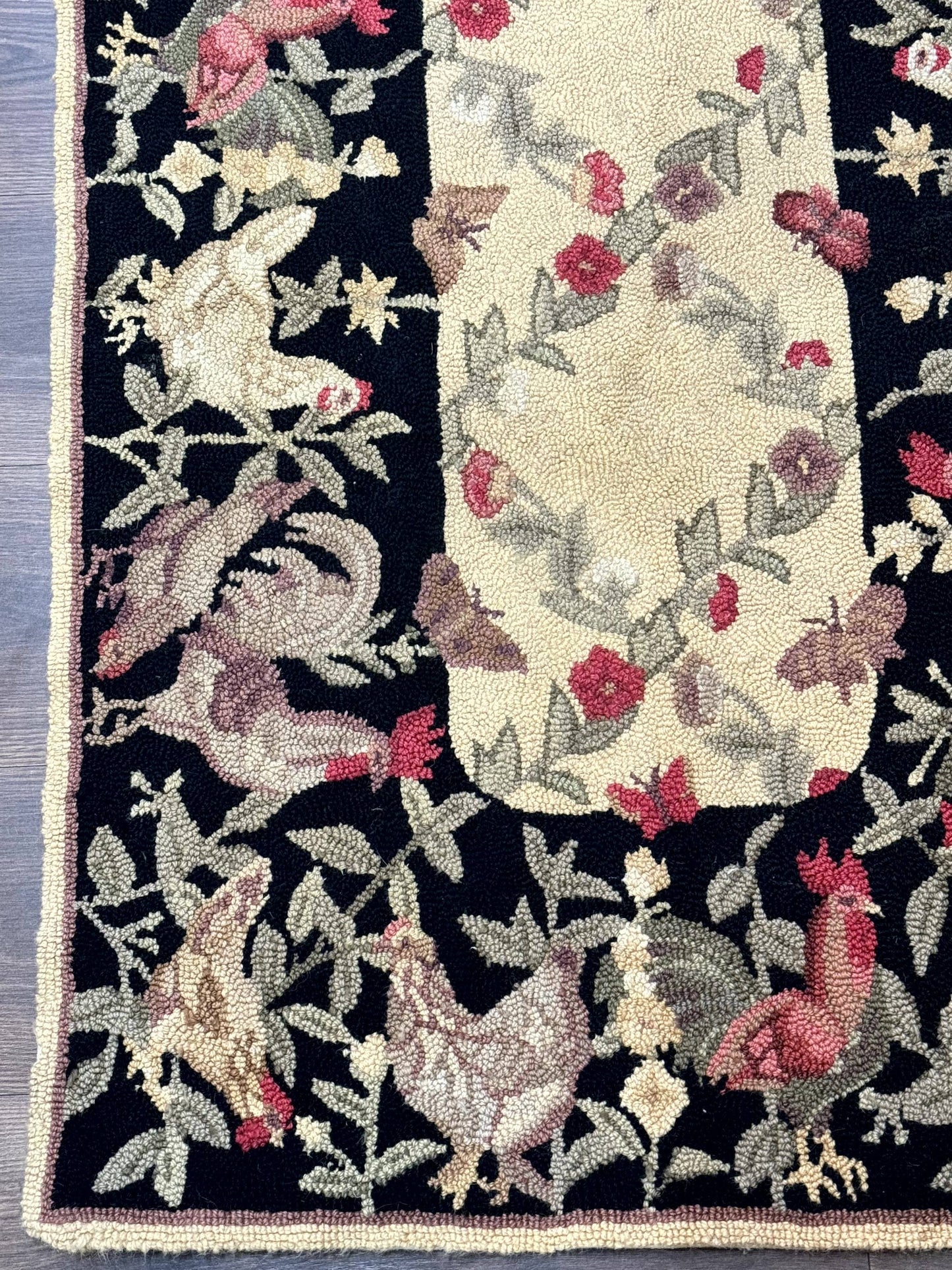 USED Small Vintage Hooked Rug, Roosters, Handmade, Wool