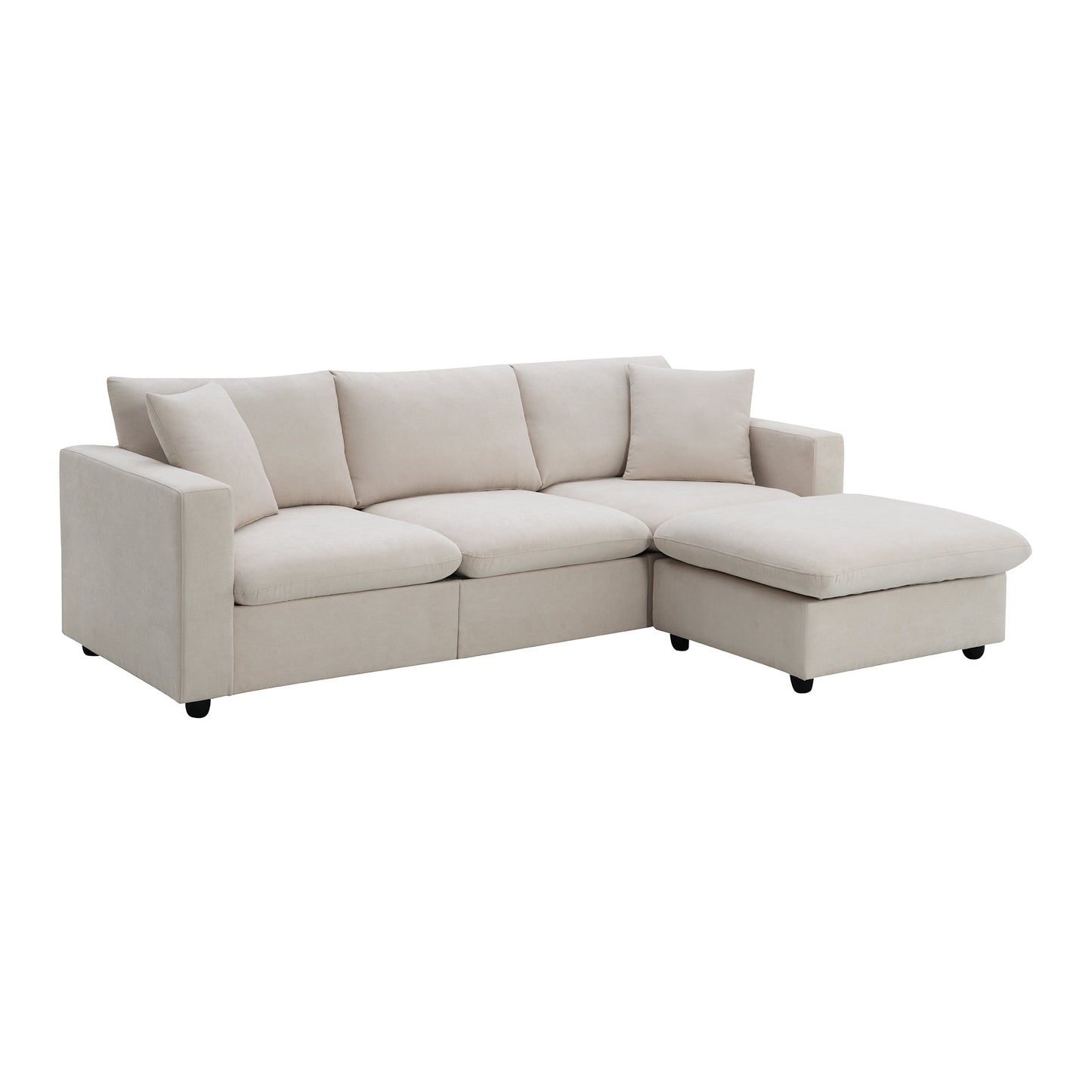NEW Modern Sectional Sofa with Movable Ottoman and Throw Pillows