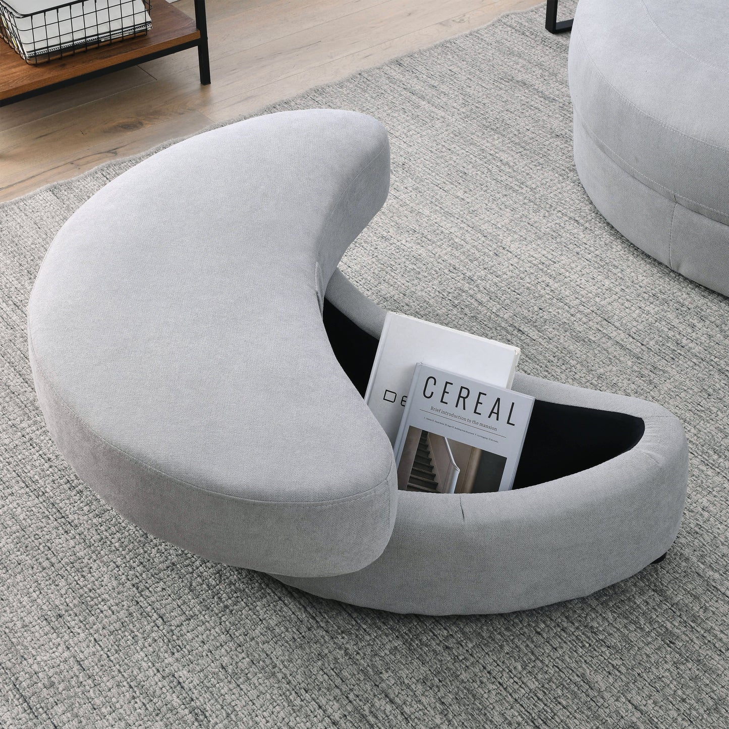 NEW We Like Swivel Accent Barrel Modern Grey Sofa Lounge Club Big Round Chair with Storage Ottoman Linen Fabric with Pillows