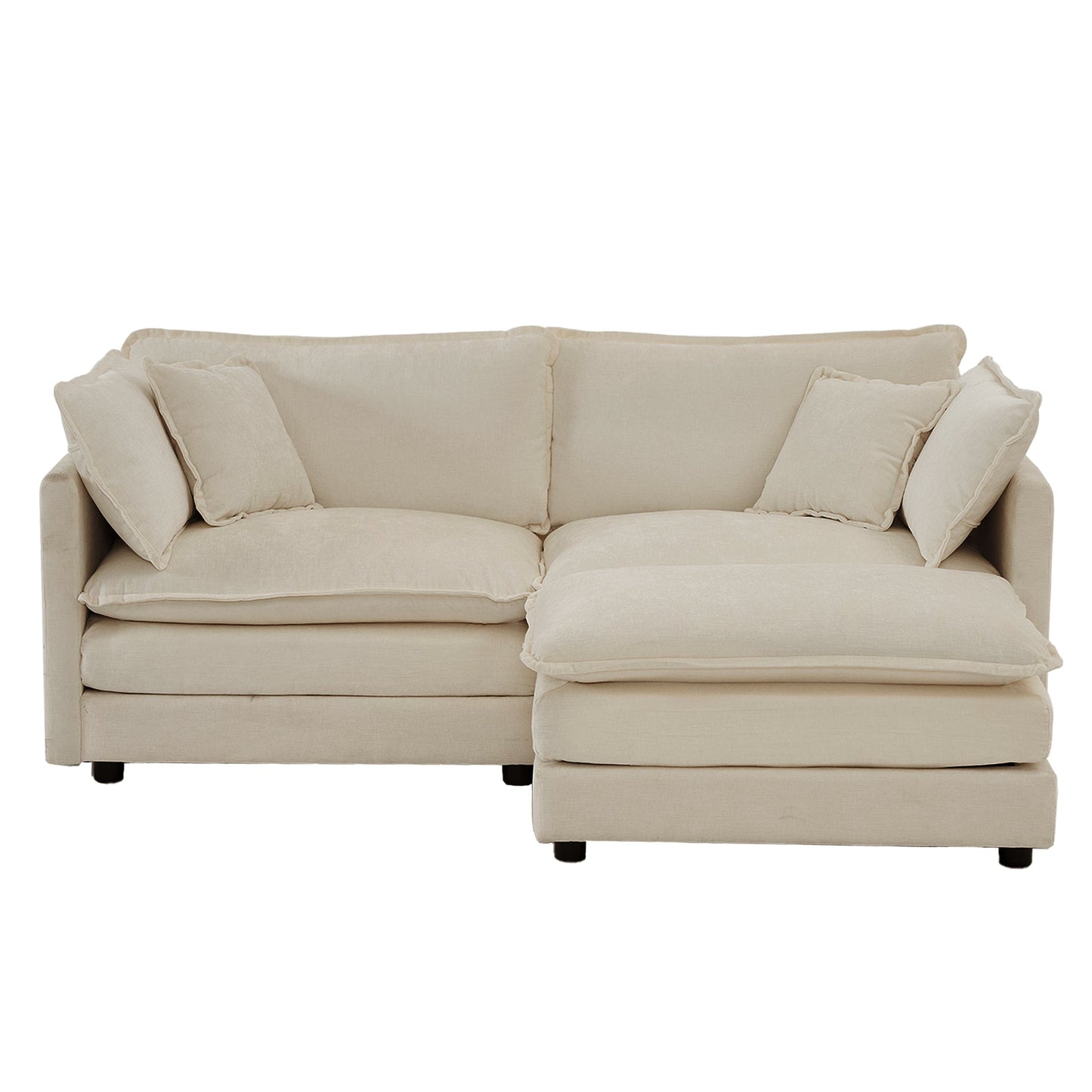 NEW Chenille Two-Seater Sofa with 1 Footrest, 2 Seater L-Shaped Sectional with Ottoman,Loveseat with Ottoman for Small Living Space, Beige Chenille