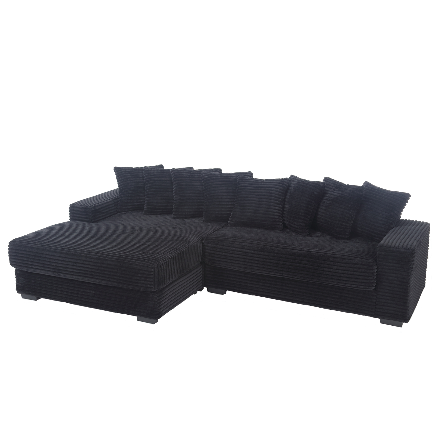 [NEW ARRIVED] [VIDEO PROVIDED] Oversized Two-Piece  Couches,  L Shaped Sofa, Corduroy, Left Chaise Daybed,with Armrests,Eight Throw Pillows,Corner Sofa,Easy To Assemble, Black