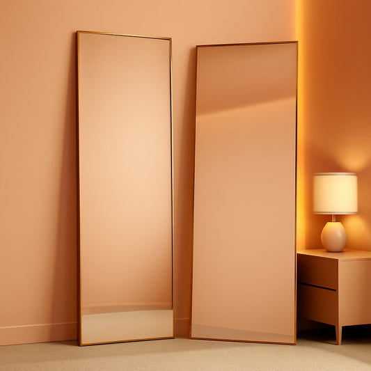 NEW 65 Inch Gold Full Length Mirror With Stand Tempered Glass