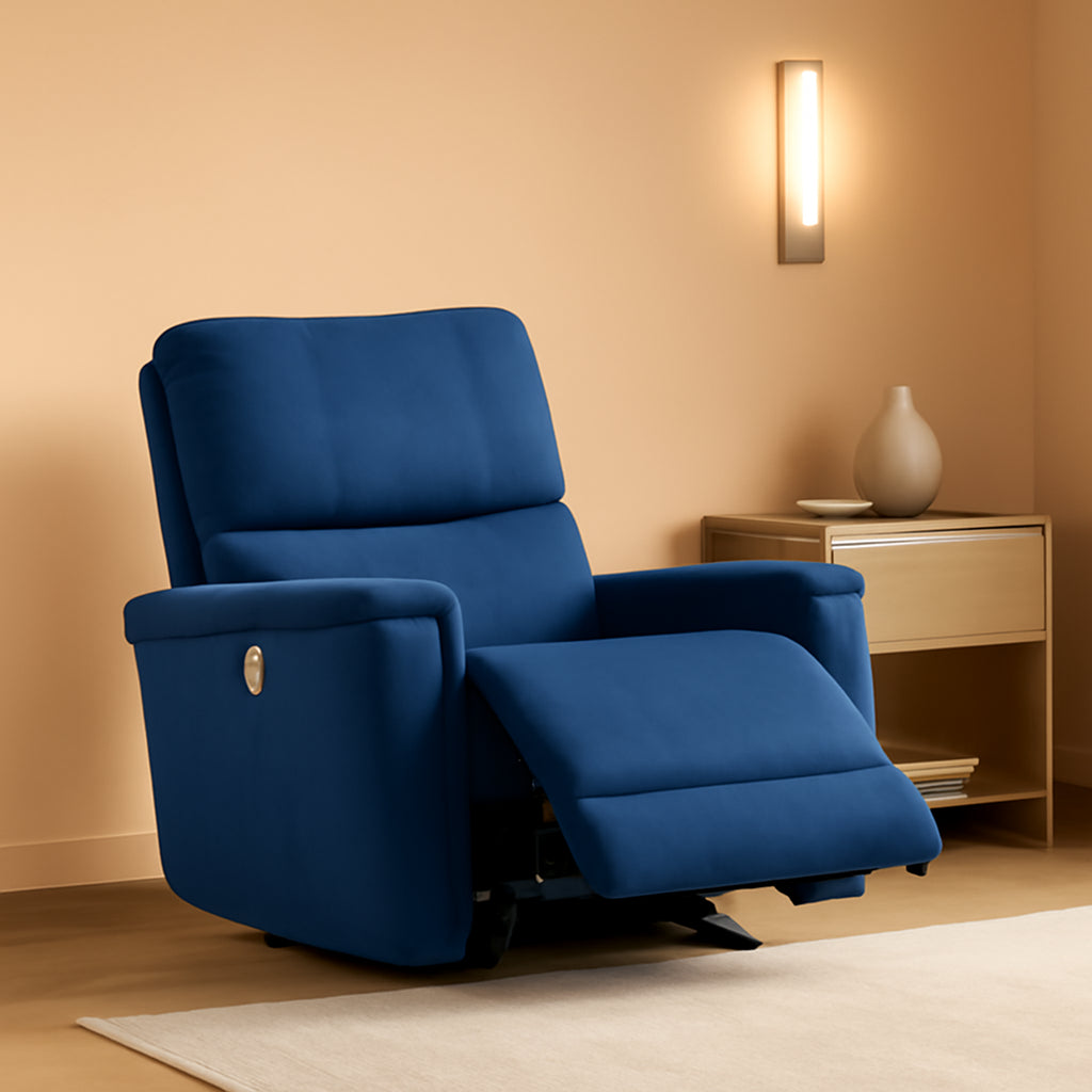 NEW Navy Velvet Power Recliner Chair for Living Room Theater