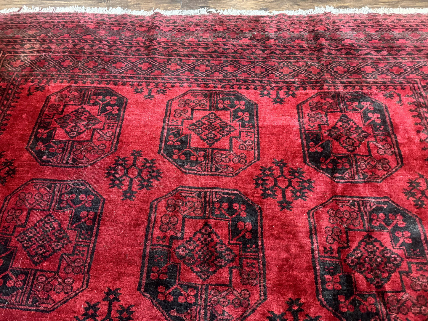 USED Afghan Turkoman Rug 9x10, Red Beshir Carpet, Tribal, Wool, Antique