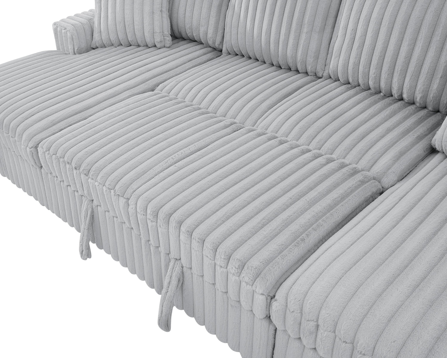 NEW Rabbit Plush Grey Corduroy Fabric Oversized Pull Out U Shaped Sleeper Sectional Sofa Bed Couch with Double Storage Chaise