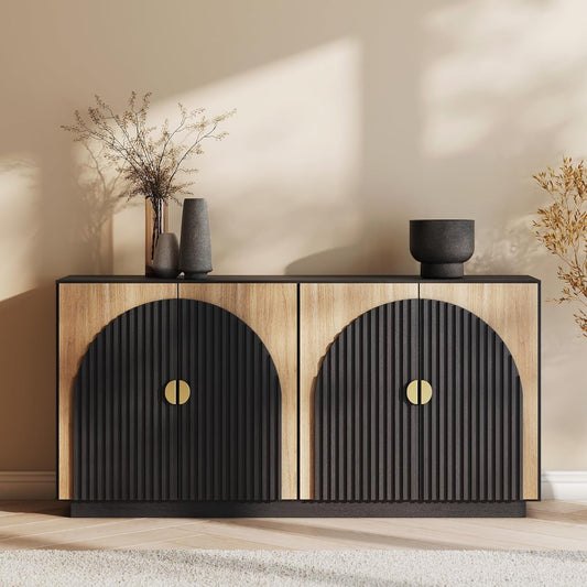 NEW 65 Inch Fluted Buffet Cabinet With Storage In Camel