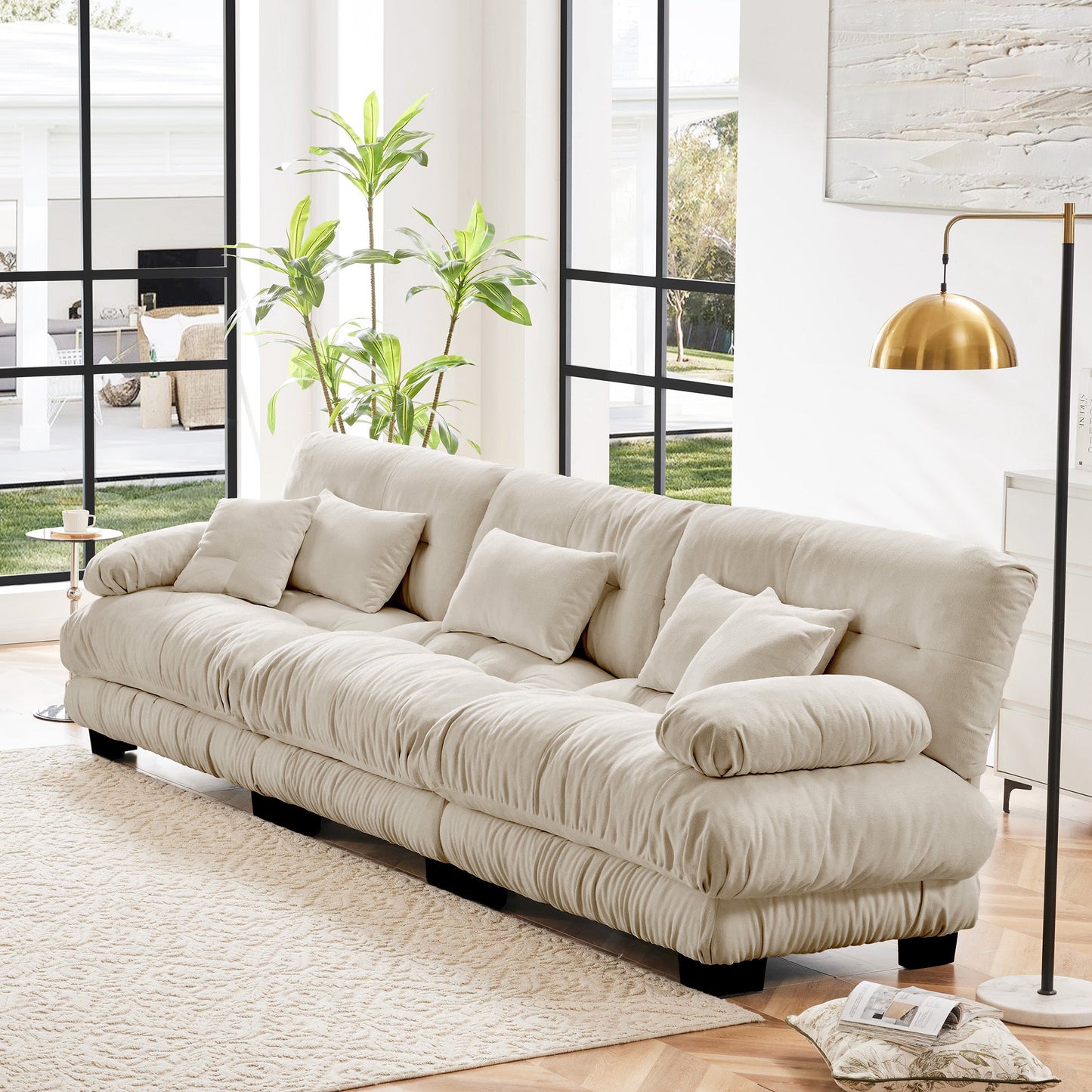 NEW 3-Seater Sectional Sofa Modular Deep Seat Sofa Couch , Chenille Sofa Soft Comfy Upholstered Furniture for Living Room, Apartment, Studio, Office,Chenille Light coffee