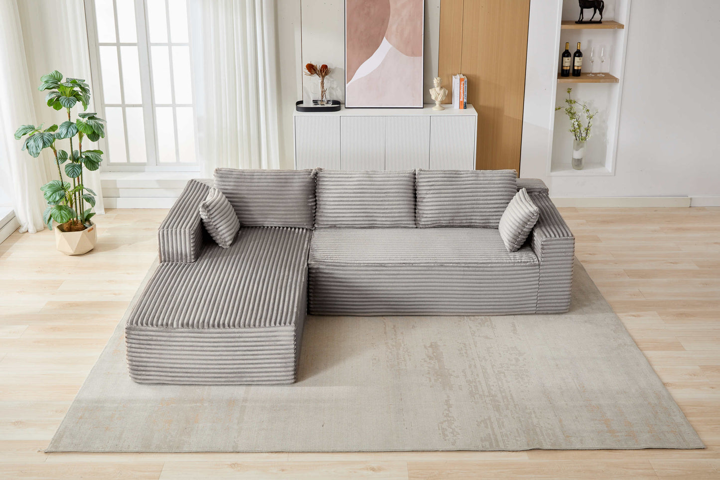 NEW Grey Compression Sectional Couch Boneless L Shape Sofa