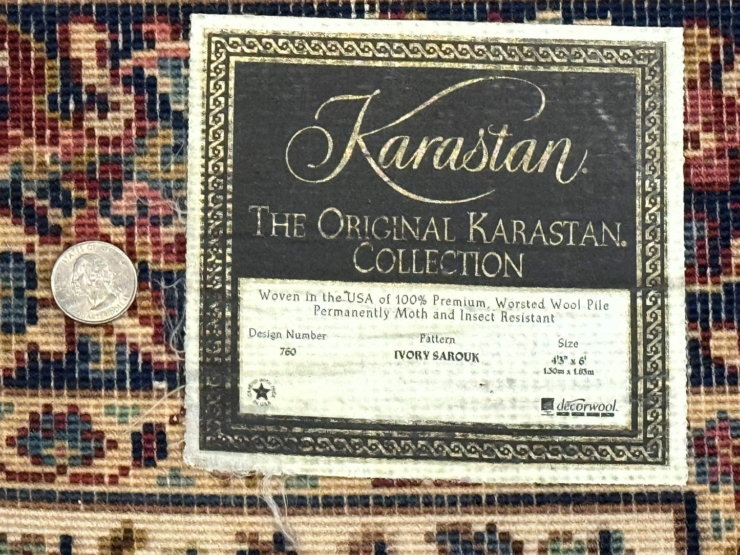 USED 4x6 Karastan Rug Ivory Sarouk #760, Wool Vintage Original 700 Series