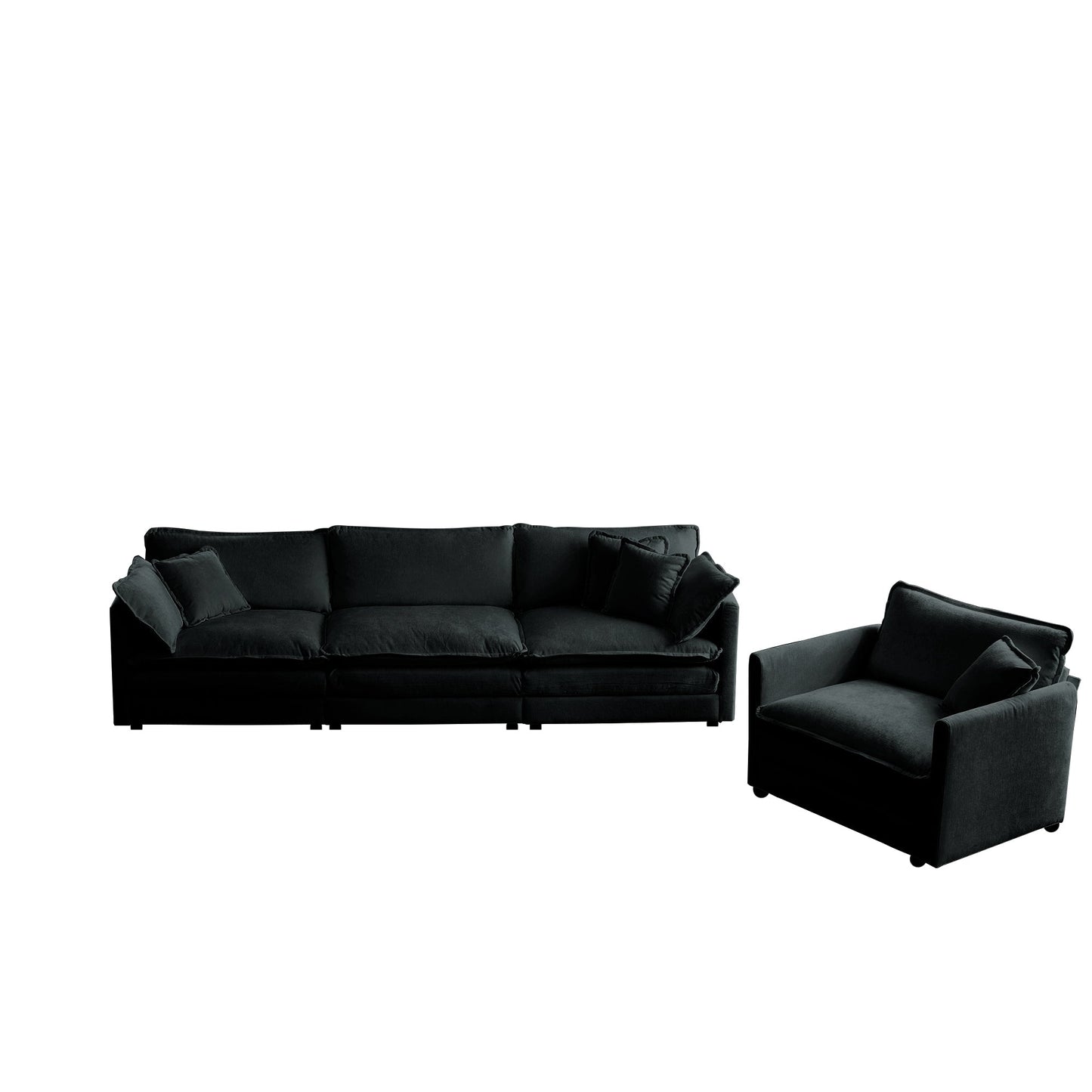 NEW 2-Piece Black Chenille Upholstered Sectional Sofa Deep Seat Couch Set