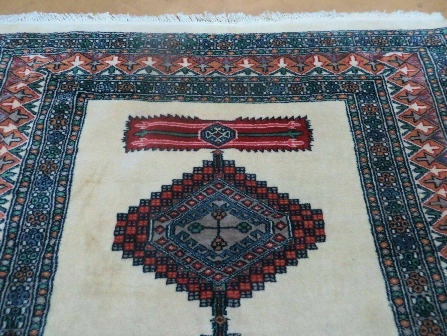 USED 4' X 6' Vintage Handmade Bokhara Turkoman Pakistan Wool Rug Carpet Nice