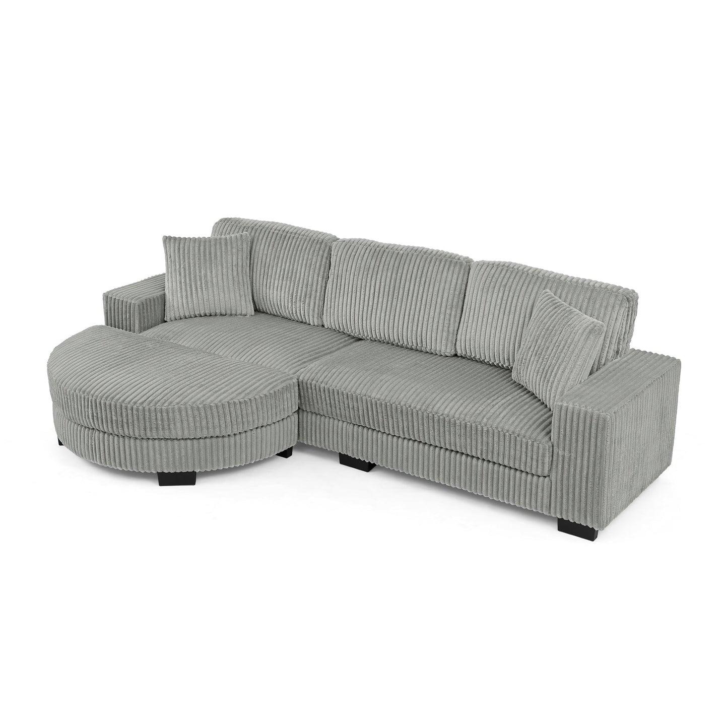 NEW Corduroy Tufted Upholstered Sleeper Sectional L-Shaped Modular Convertible Sofa with Arc-Shaped Footstool