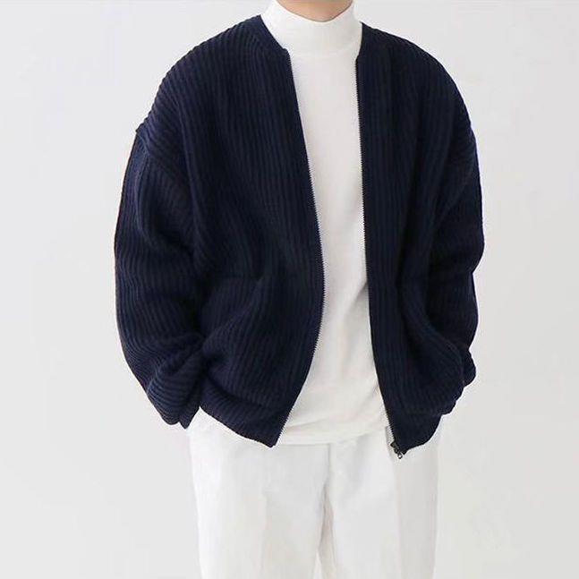 New Men Zip Up Knitted Cardigan Lined Funnel Neck Jumper Sweater Pockets Coat All Seasons Comfortable Soft Long Sleeve